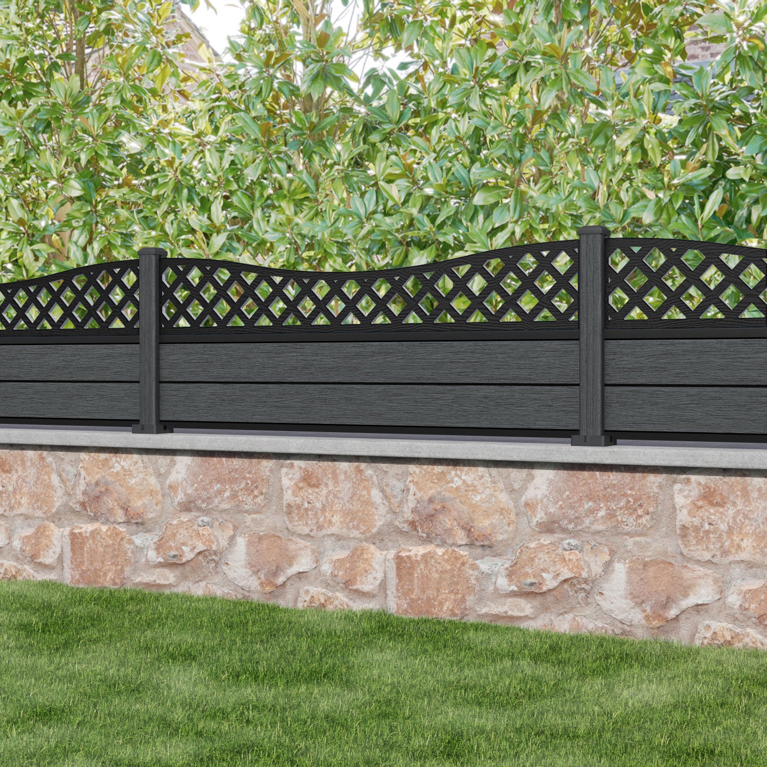Fusion Low Wave Fence Panel - Dark Grey - with our composite posts