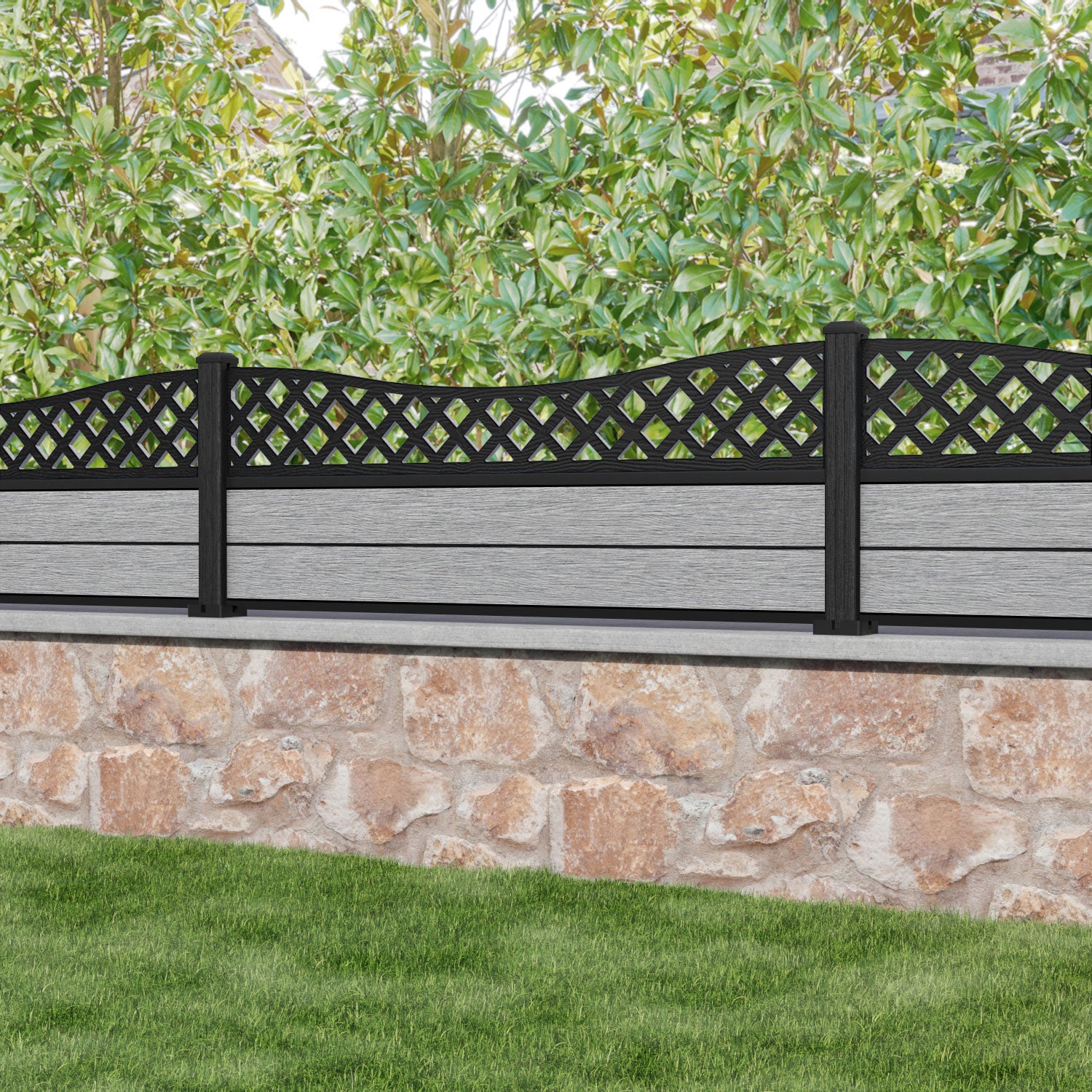 Fusion Low Wave Fence Panel - Light Grey - with our composite posts