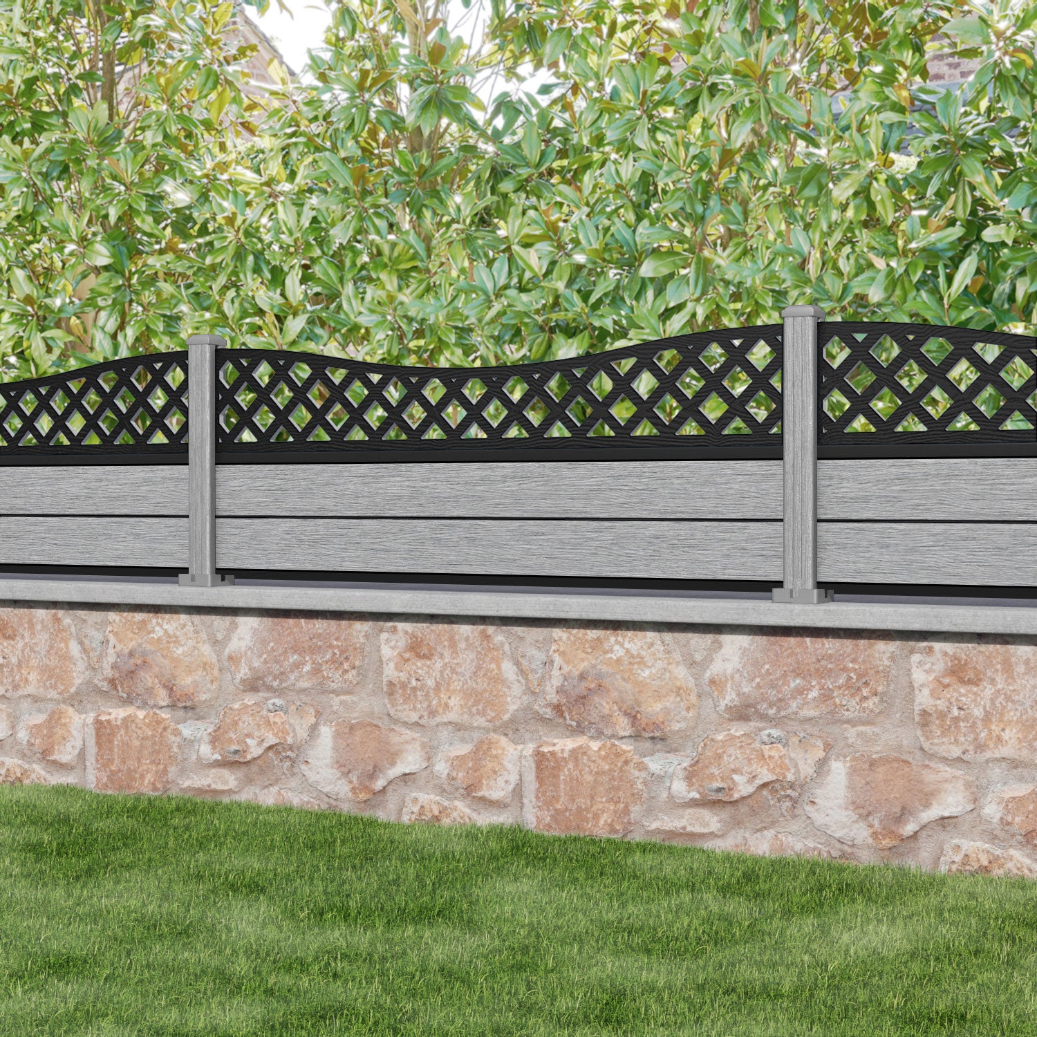 Fusion Low Wave Fence Panel - Light Grey - with our composite posts