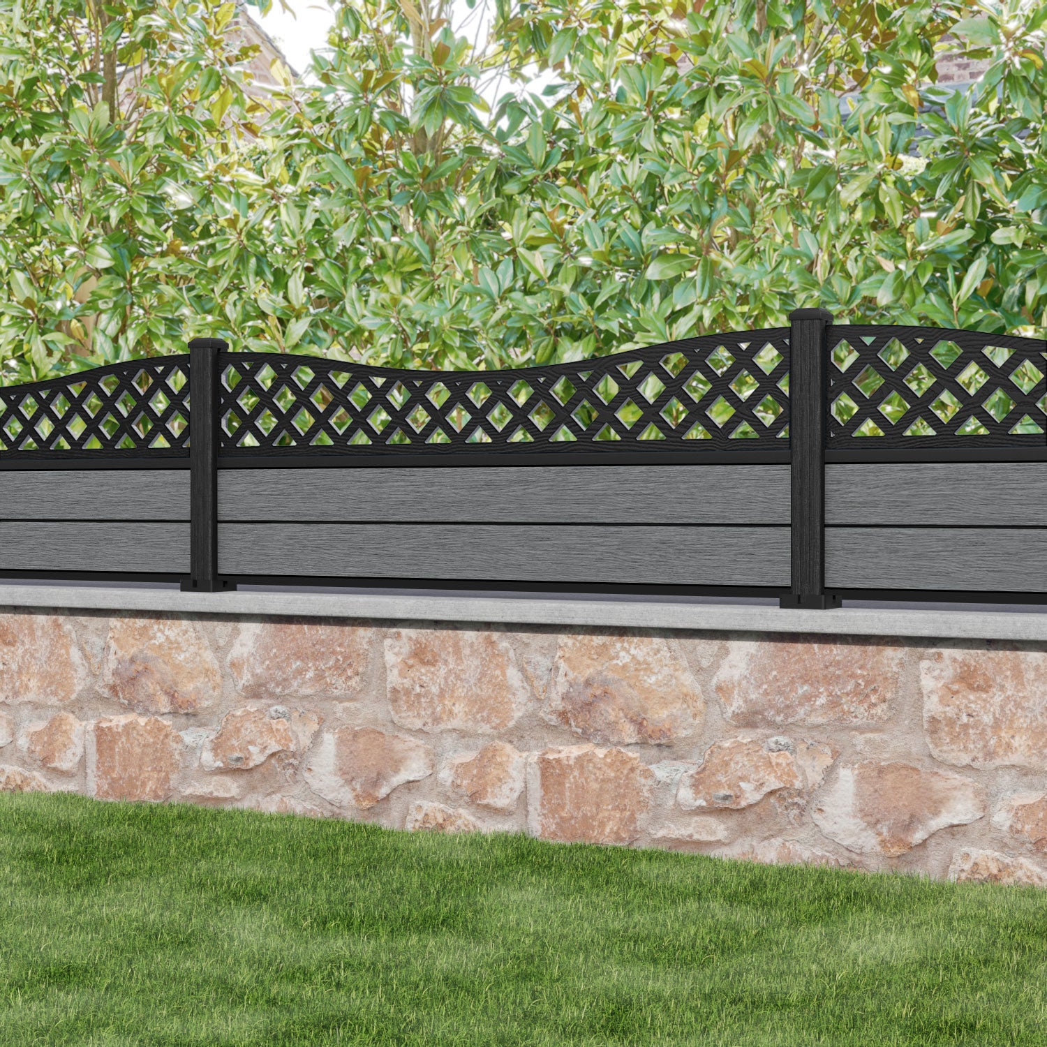 Fusion Low Wave Fence Panel - Mid Grey - with our composite posts