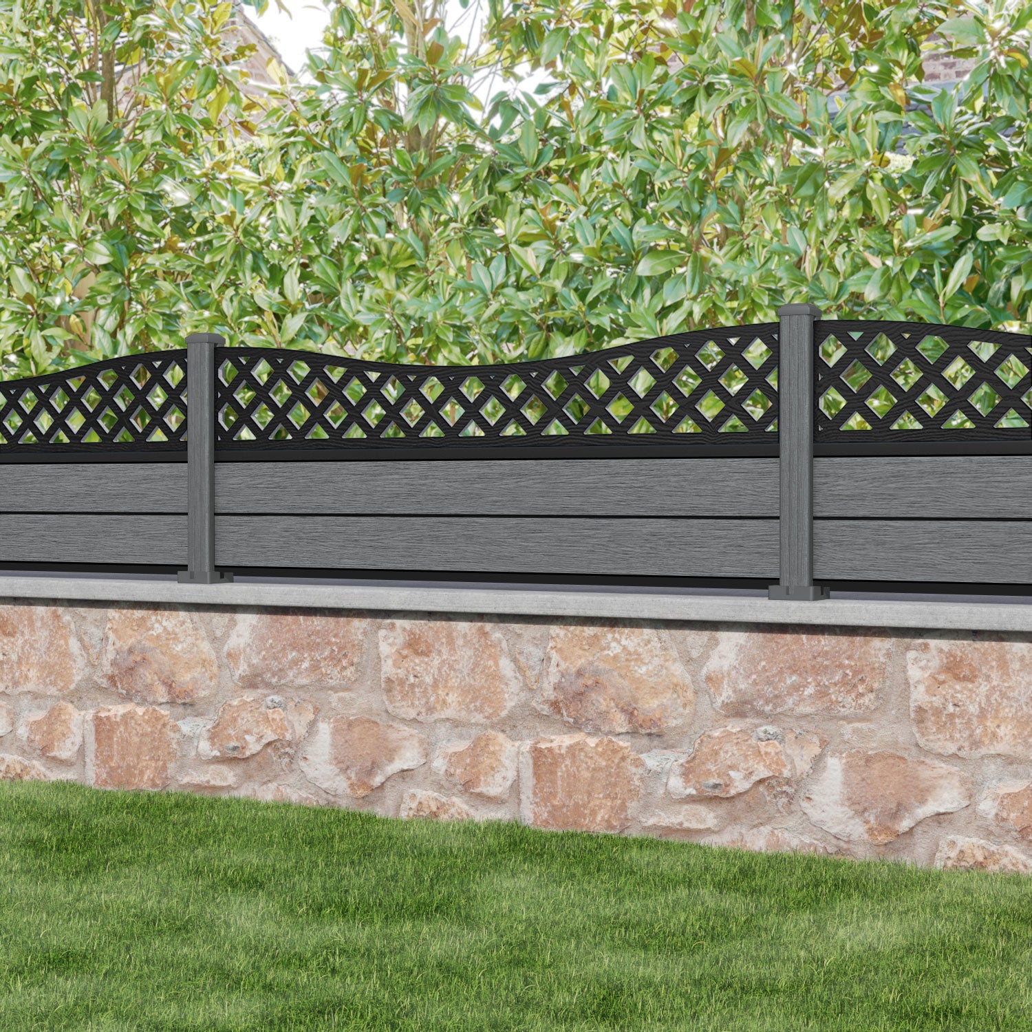 Fusion Low Wave Fence Panel - Mid Grey - with our composite posts