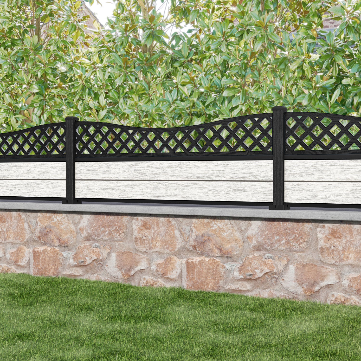 Fusion Low Wave Fence Panel - Light Stone - with our composite posts