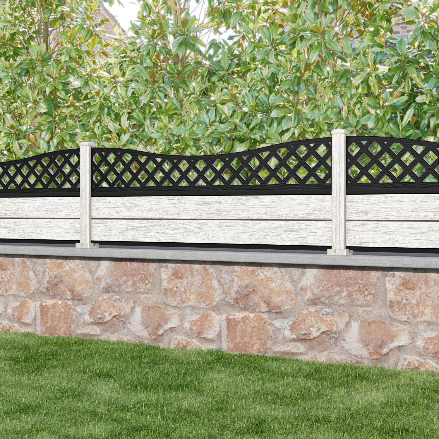 Fusion Low Wave Fence Panel - Light Stone - with our composite posts