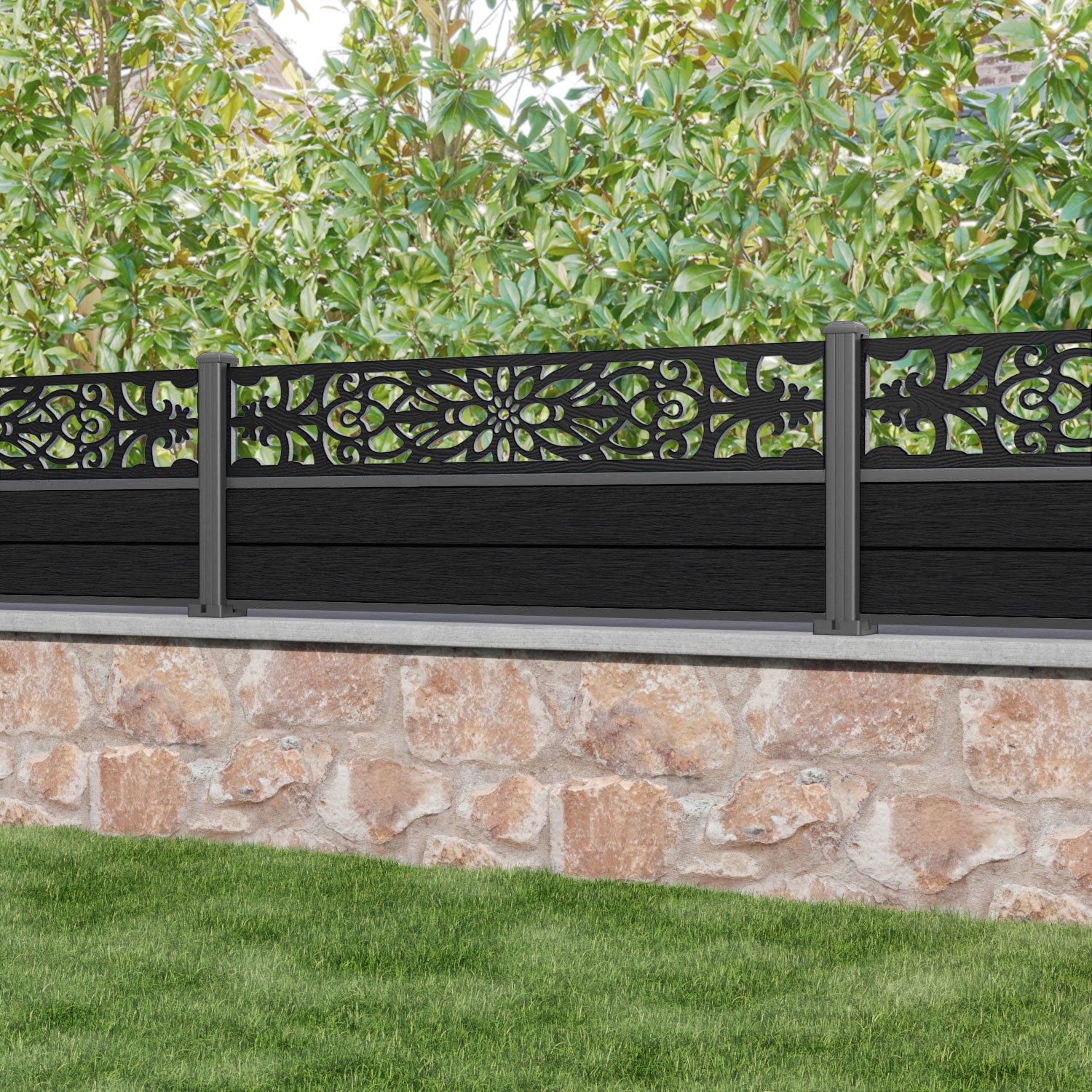 Fusion Windsor Fence Panel - Black - with our aluminium posts