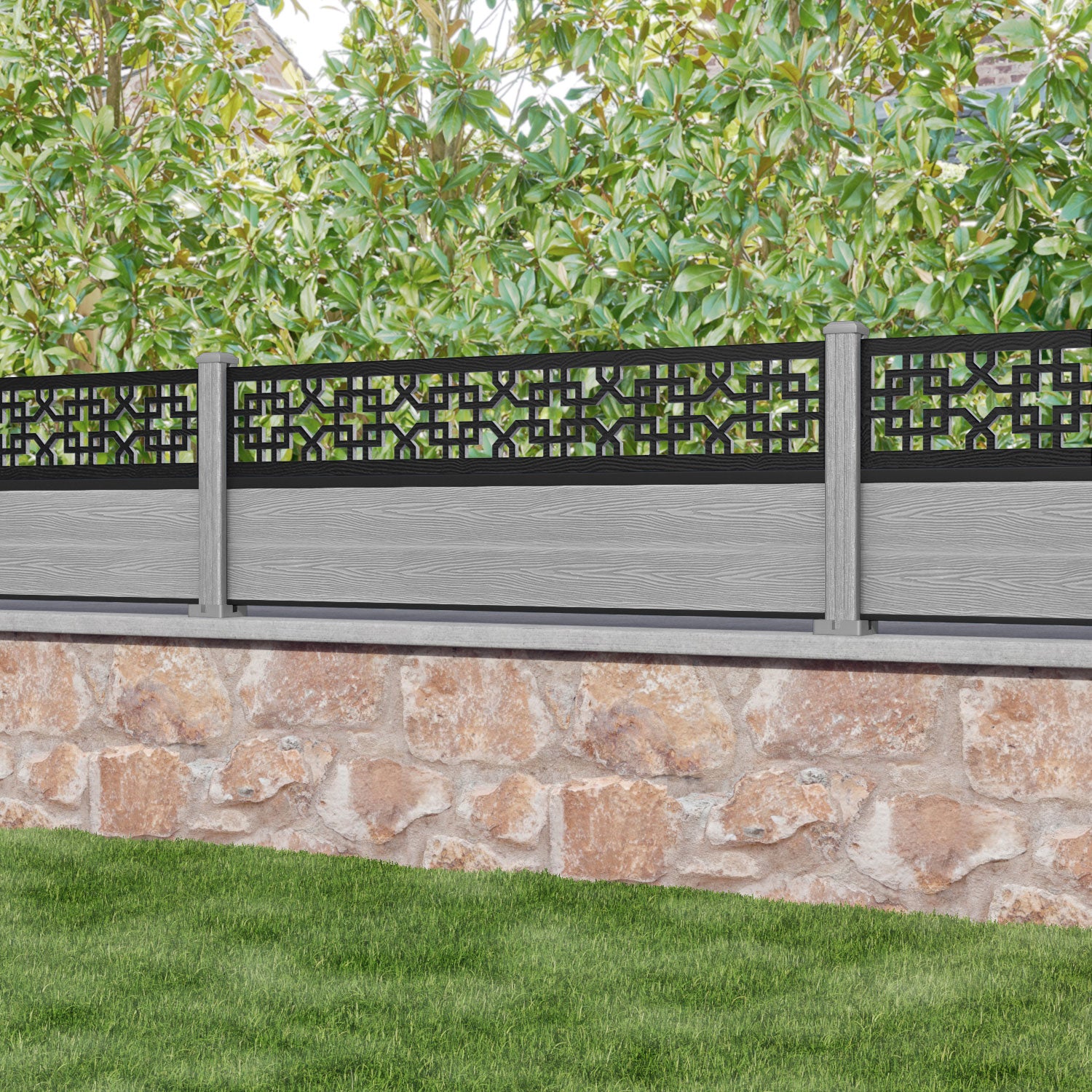 Classic Zaria Fence Panel - Light Grey - with our composite posts