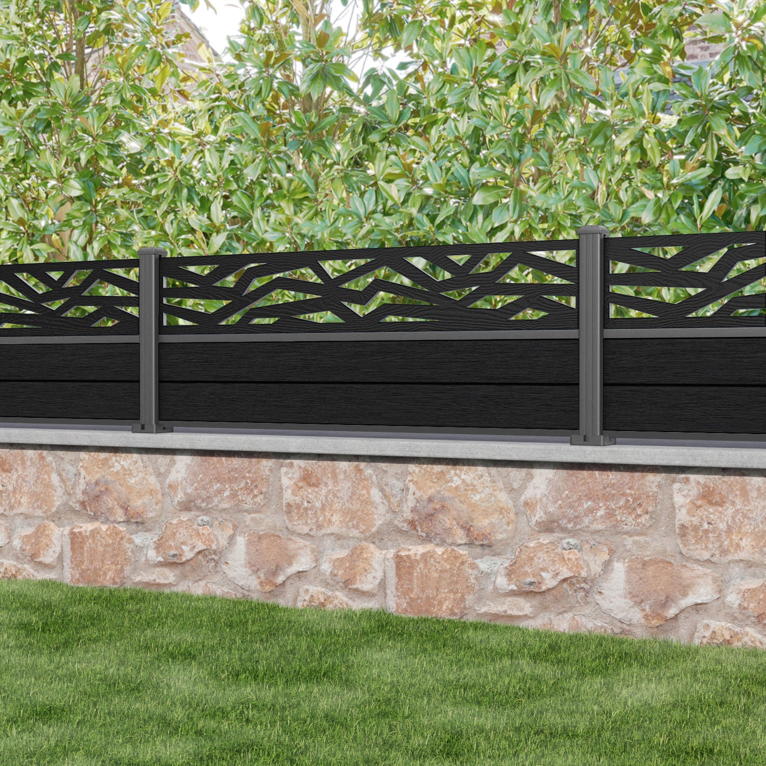 Fusion Zenith Fence Panel - Black - with our aluminium posts