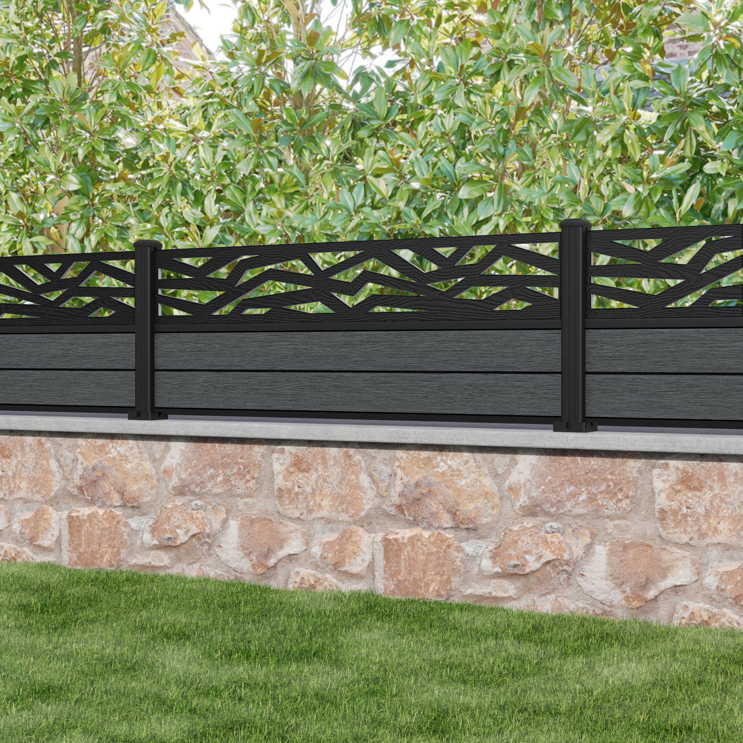 Fusion Zenith Fence Panel - Dark Grey - with our aluminium posts
