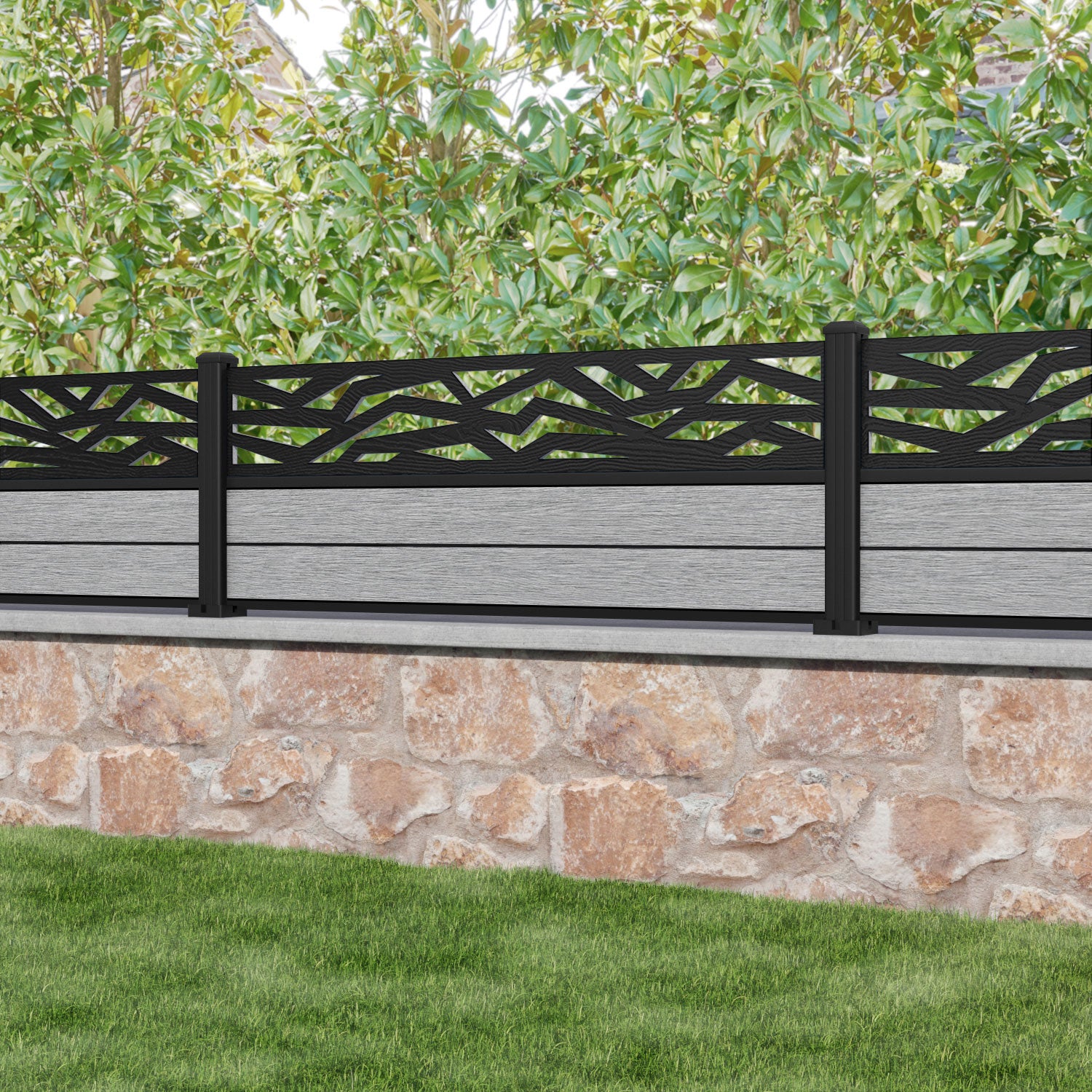 Fusion Zenith Fence Panel - Light Grey - with our aluminium posts