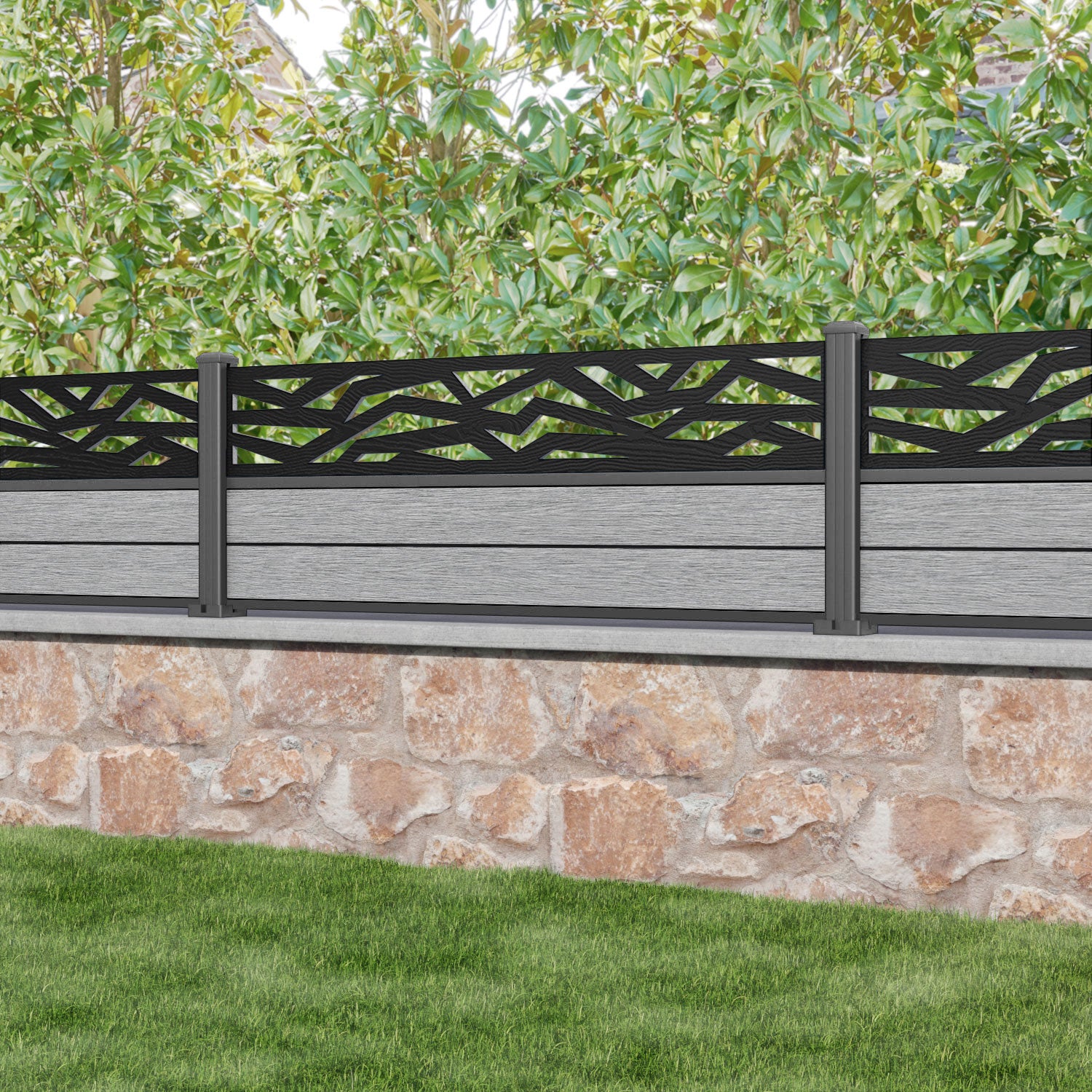 Fusion Zenith Fence Panel - Light Grey - with our aluminium posts