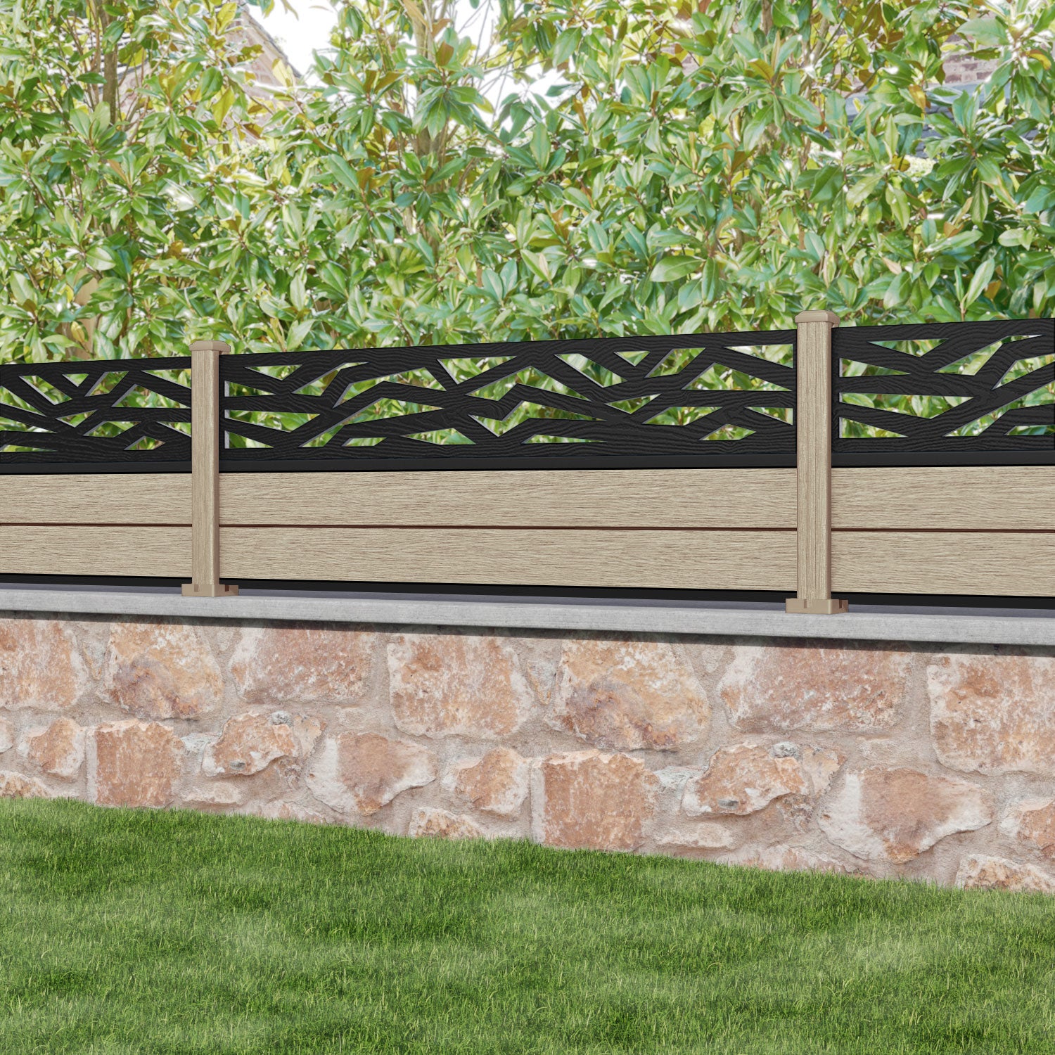 Fusion Zenith Fence Panel - Light Oak - with our composite posts