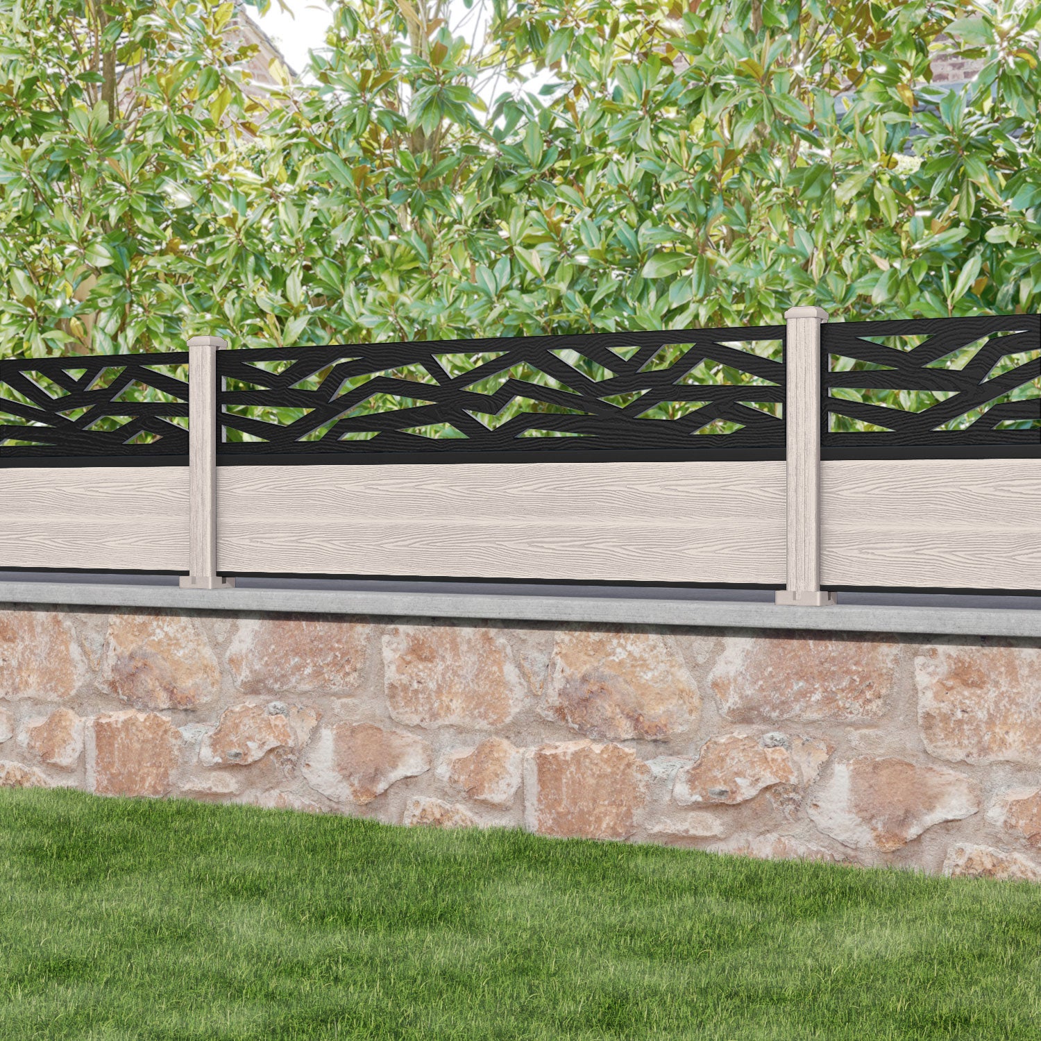 Classic Zenith Fence Panel - Mid Stone - with our composite posts