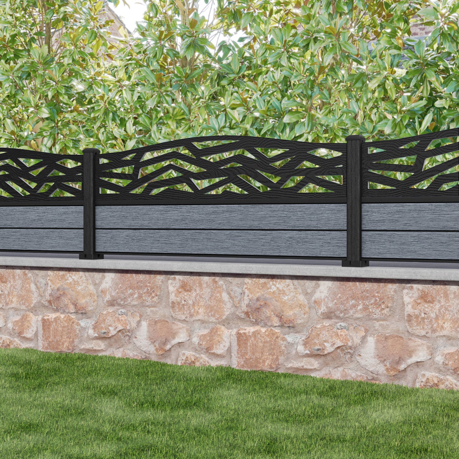 Fusion Zenith Curved Top Fence Panel - Anthracite - with our composite posts