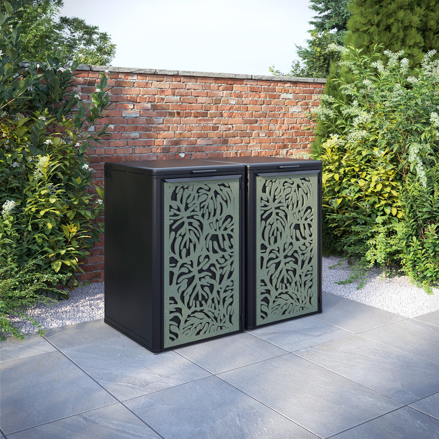 Curva Black 2 Bin Store with Botanic Door Screen