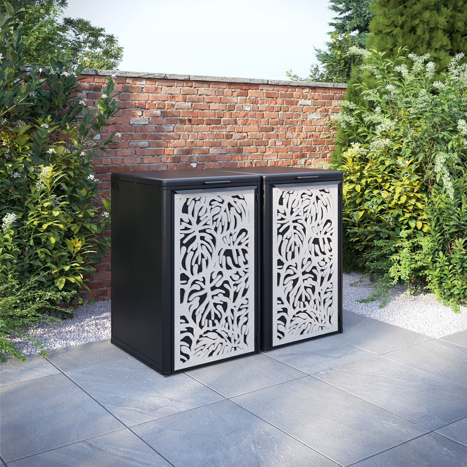 Curva Black 2 Bin Store with Botanic Door Screen
