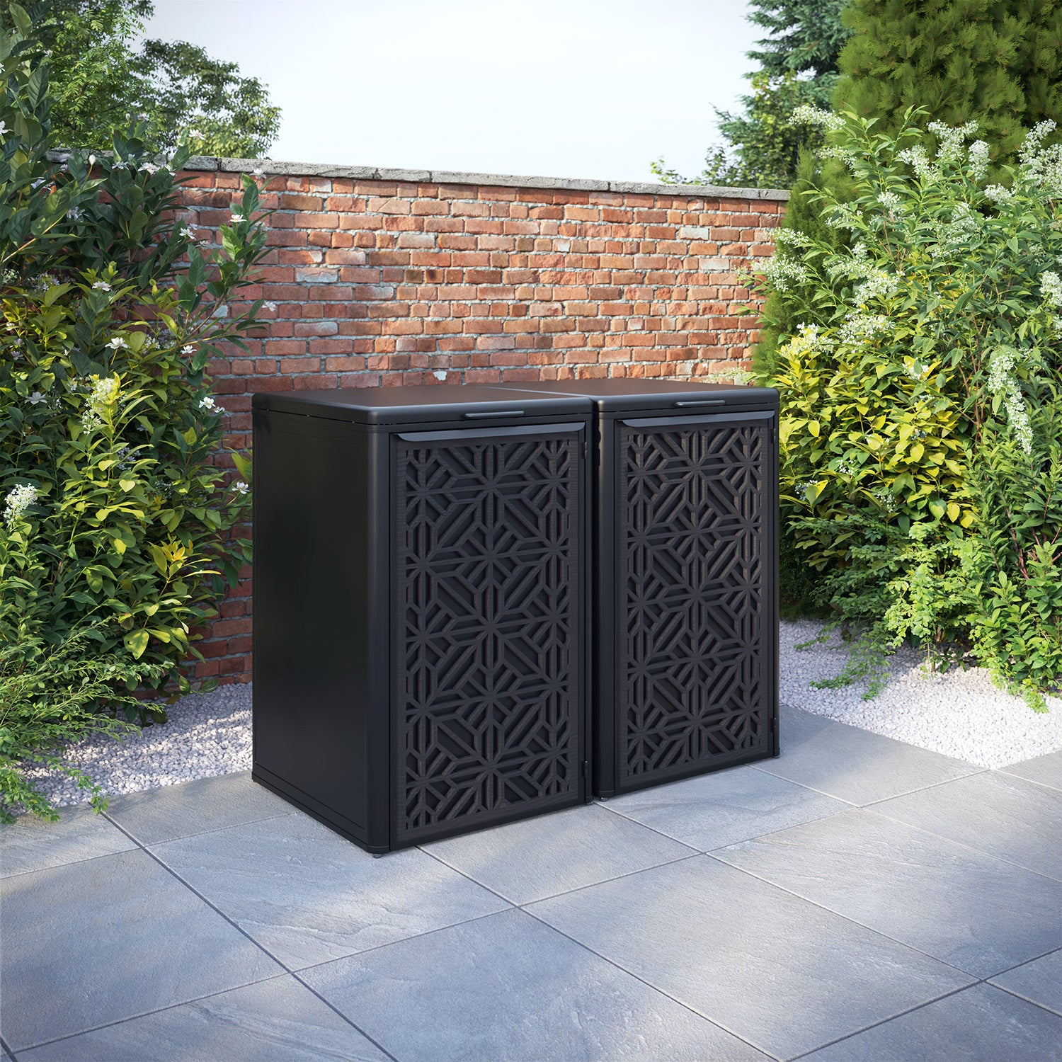 Curva Black 2 Bin Store with Geo Door Screen