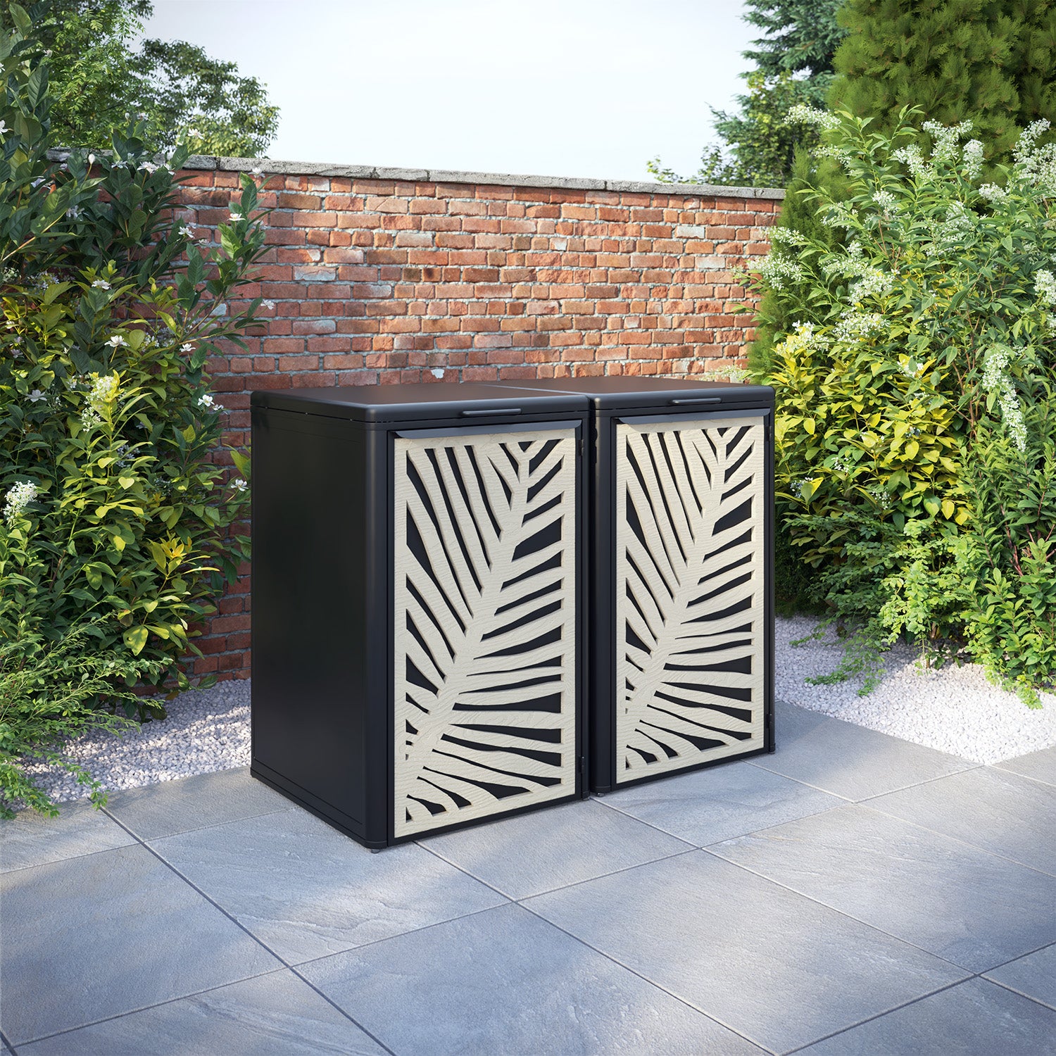 Curva Black 2 Bin Store with Palm Door Screen