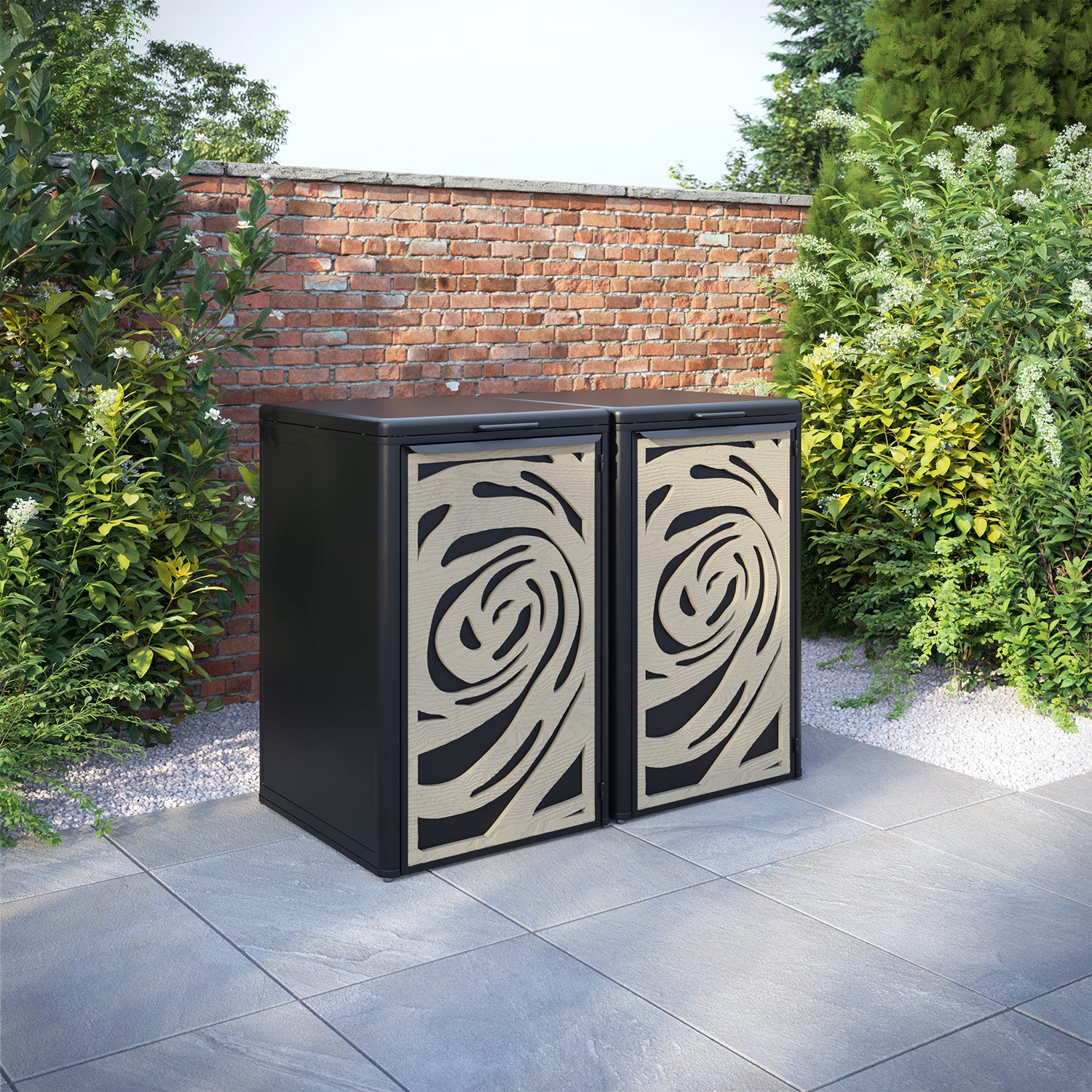 Curva Black 2 Bin Store with Roses Door Screen