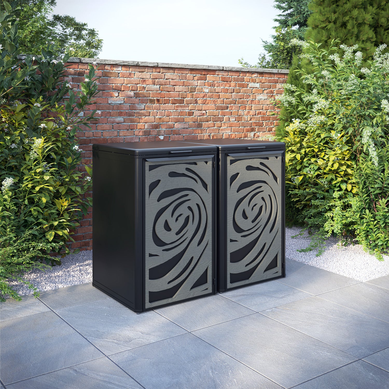 Curva Black 2 Bin Store with Roses Door Screen