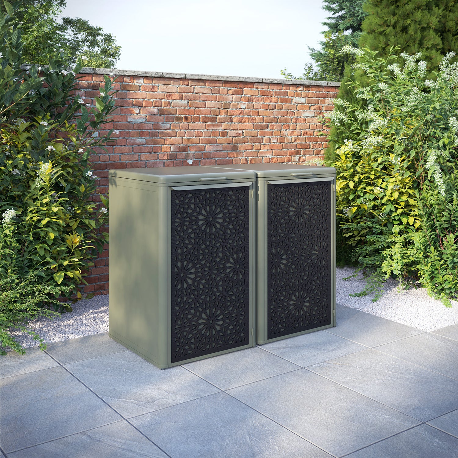 Curva Dusty Green 2 Bin Store with Alnara Door Screen