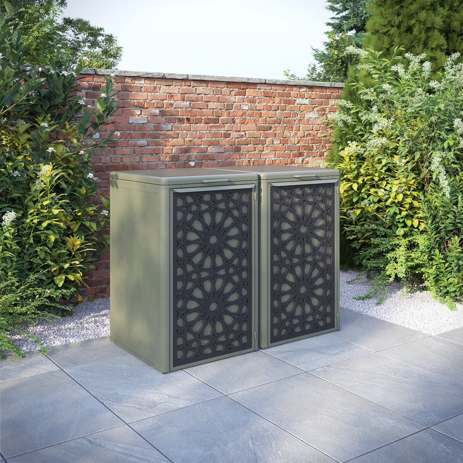 Curva Dusty Green 2 Bin Store with Amina Door Screen