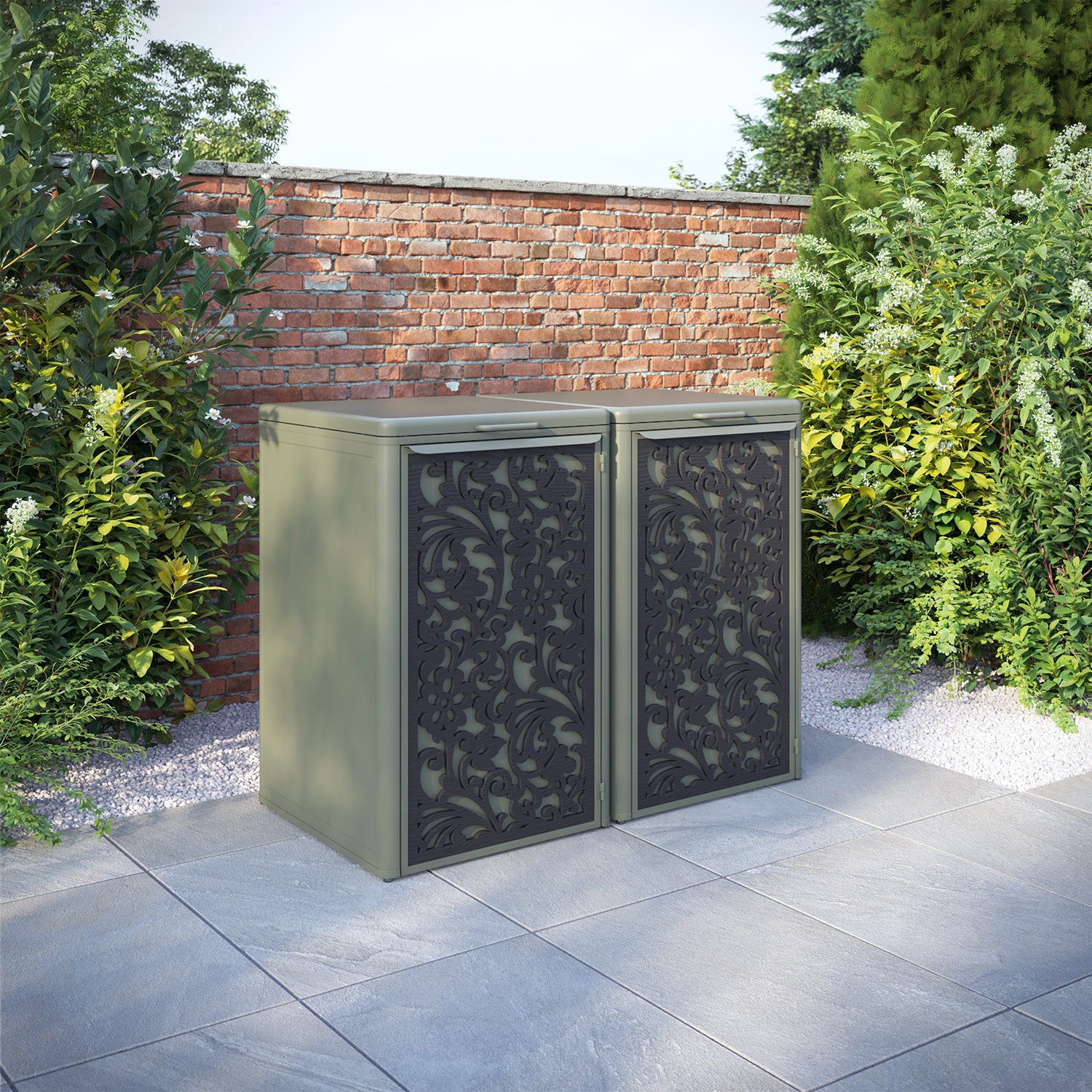 Curva Dusty Green 2 Bin Store with Eden Door Screen