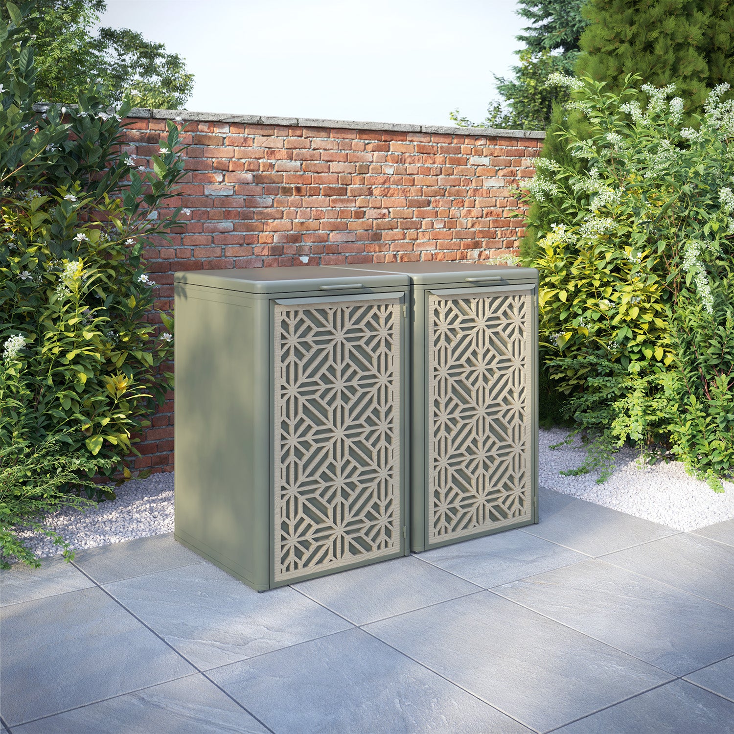 Curva Dusty Green 2 Bin Store with Geo Door Screen