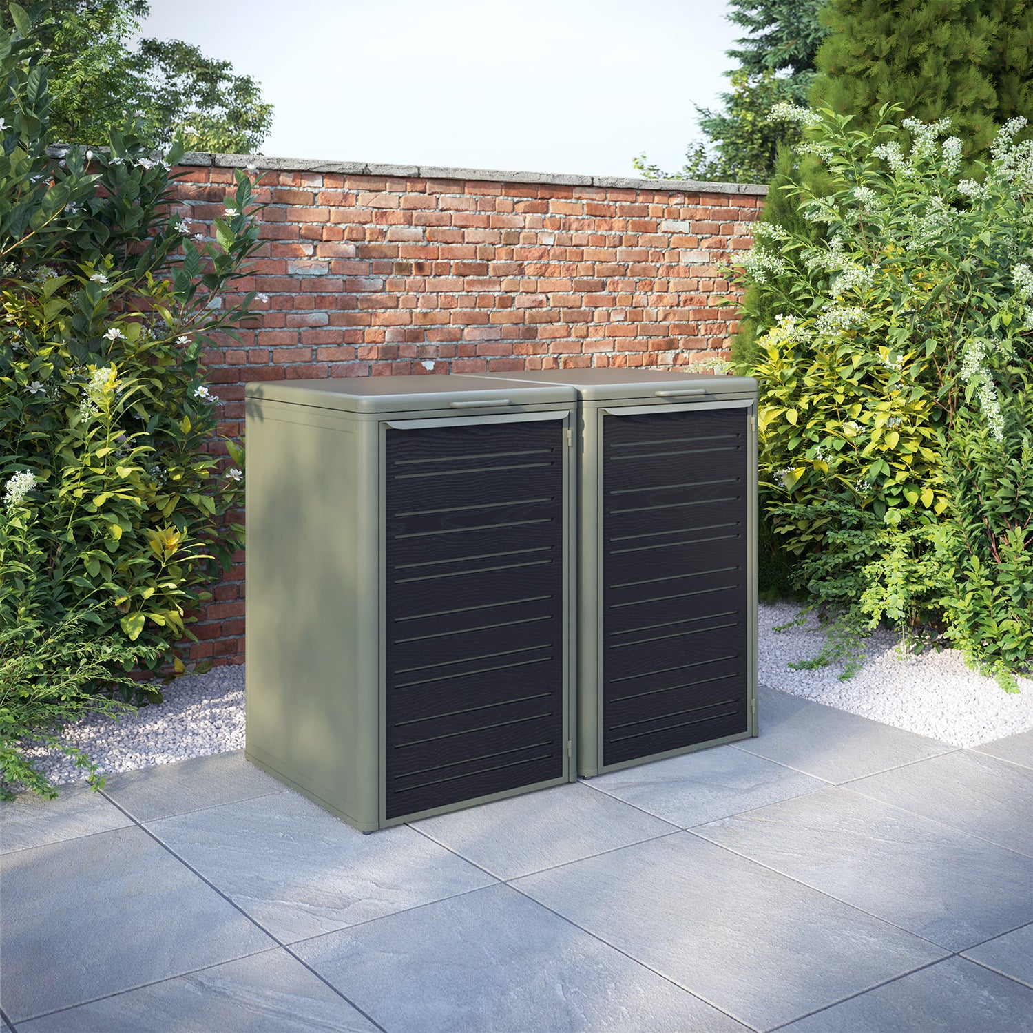 Curva Dusty Green 2 Bin Store with Linea Door Screen