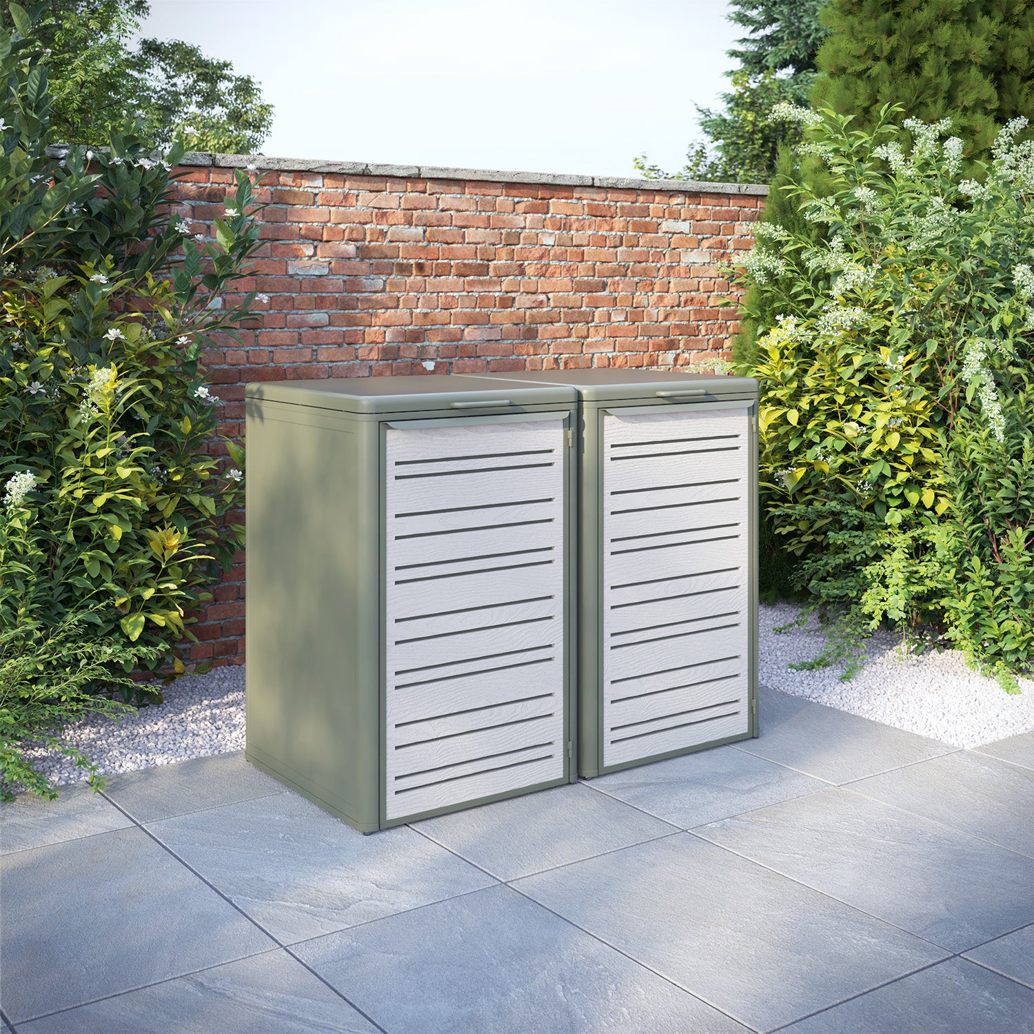 Curva Dusty Green 2 Bin Store with Linea Door Screen