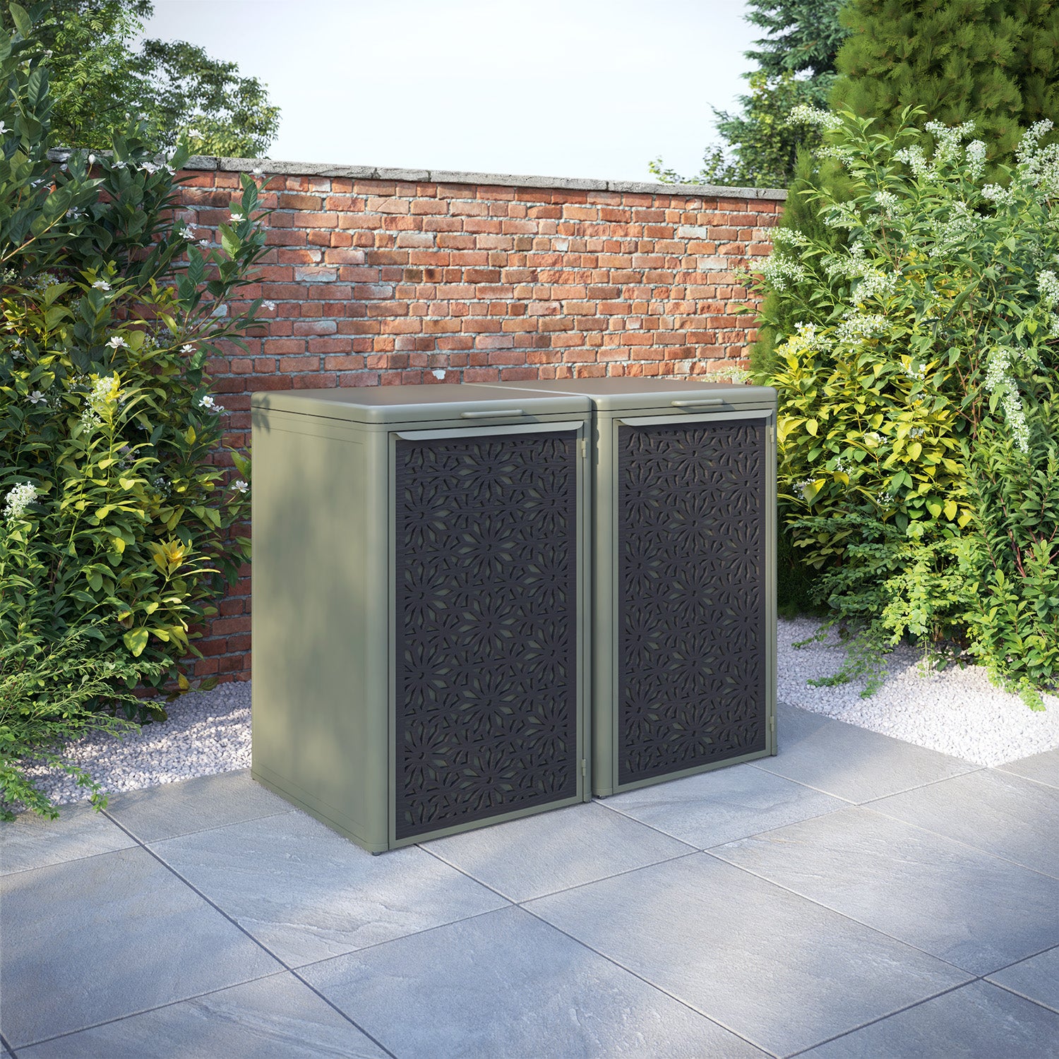Curva Dusty Green 2 Bin Store with Narwa Door Screen