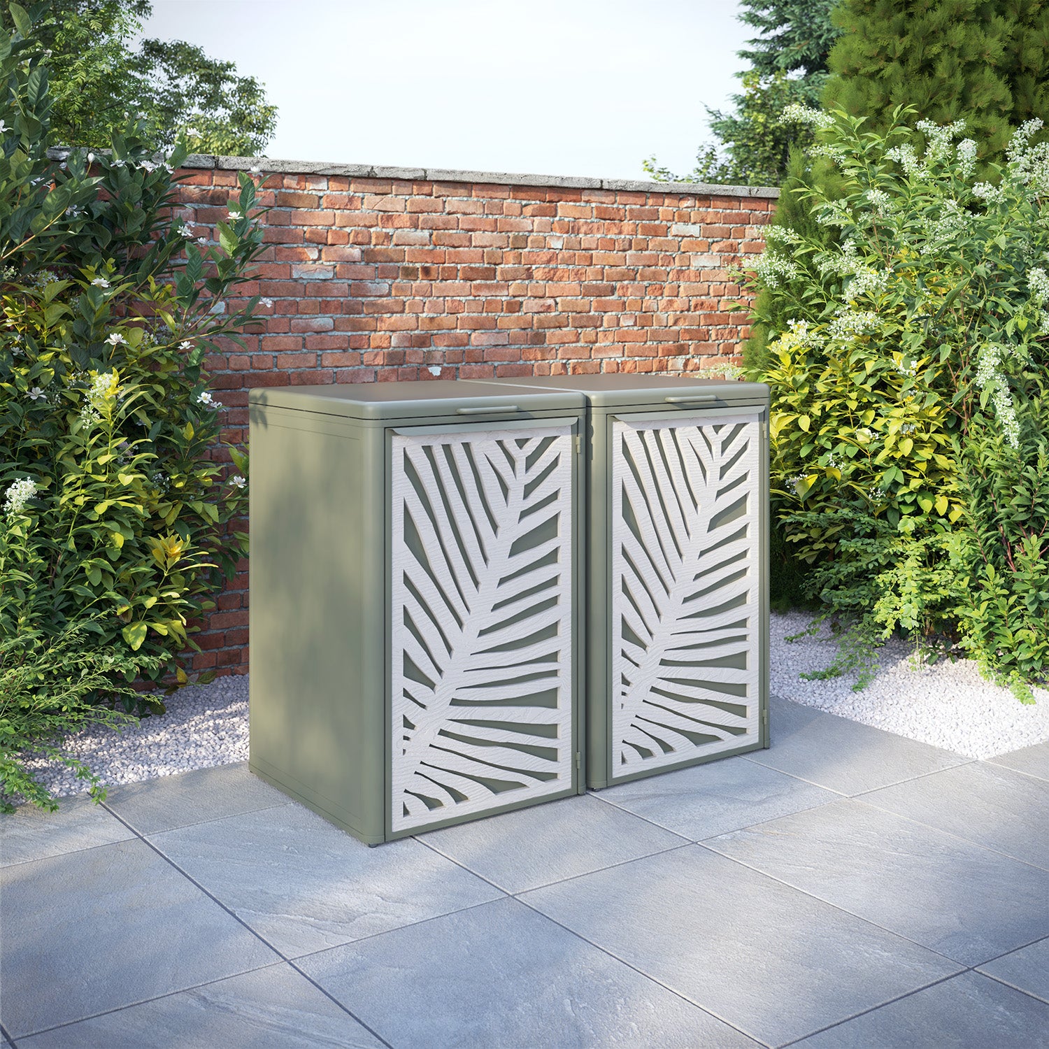 Curva Dusty Green 2 Bin Store with Palm Door Screen