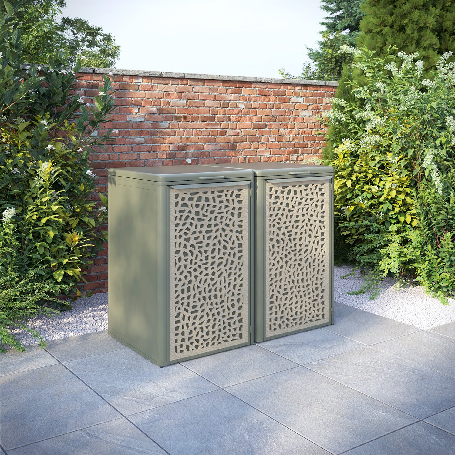 Curva Dusty Green 2 Bin Store with Pebble Door Screen
