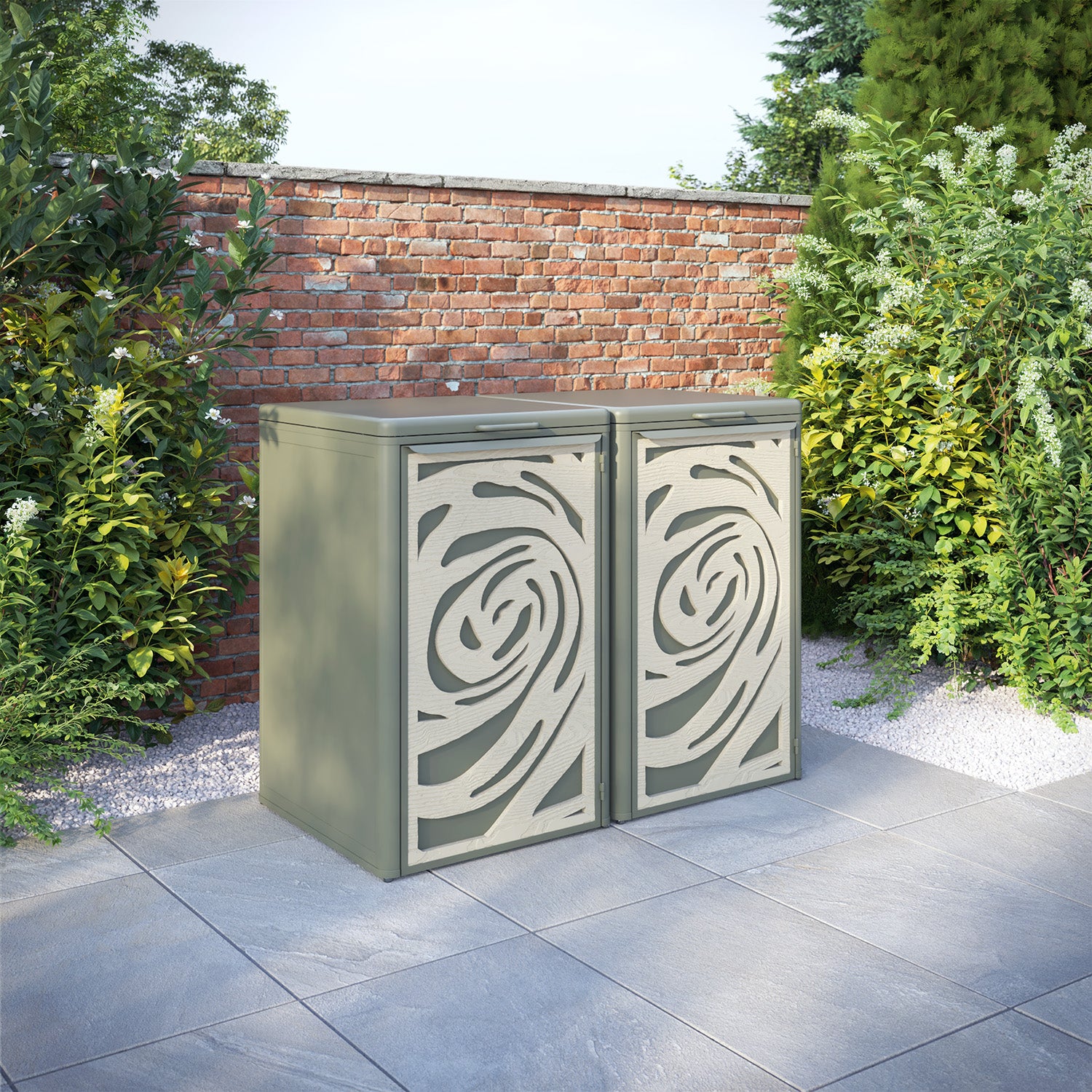 Curva Dusty Green 2 Bin Store with Roses Door Screen