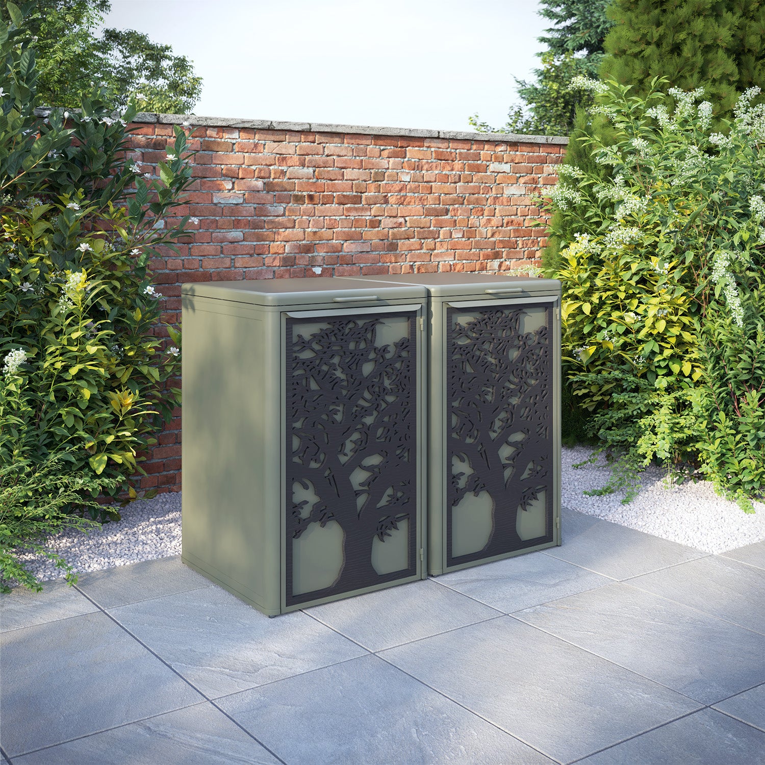 Curva Dusty Green 2 Bin Store with Sherwood Door Screen