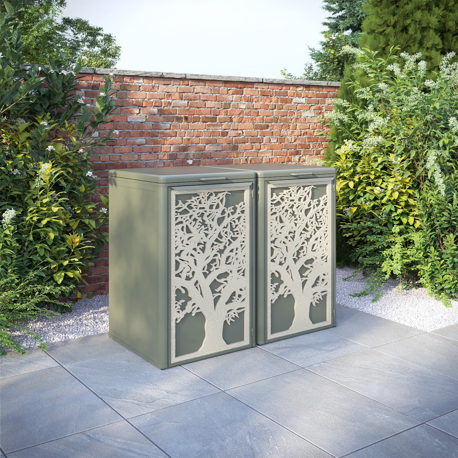 Curva Dusty Green 2 Bin Store with Sherwood Door Screen