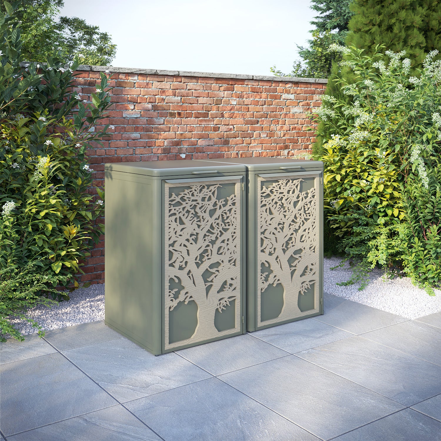 Curva Dusty Green 2 Bin Store with Sherwood Door Screen