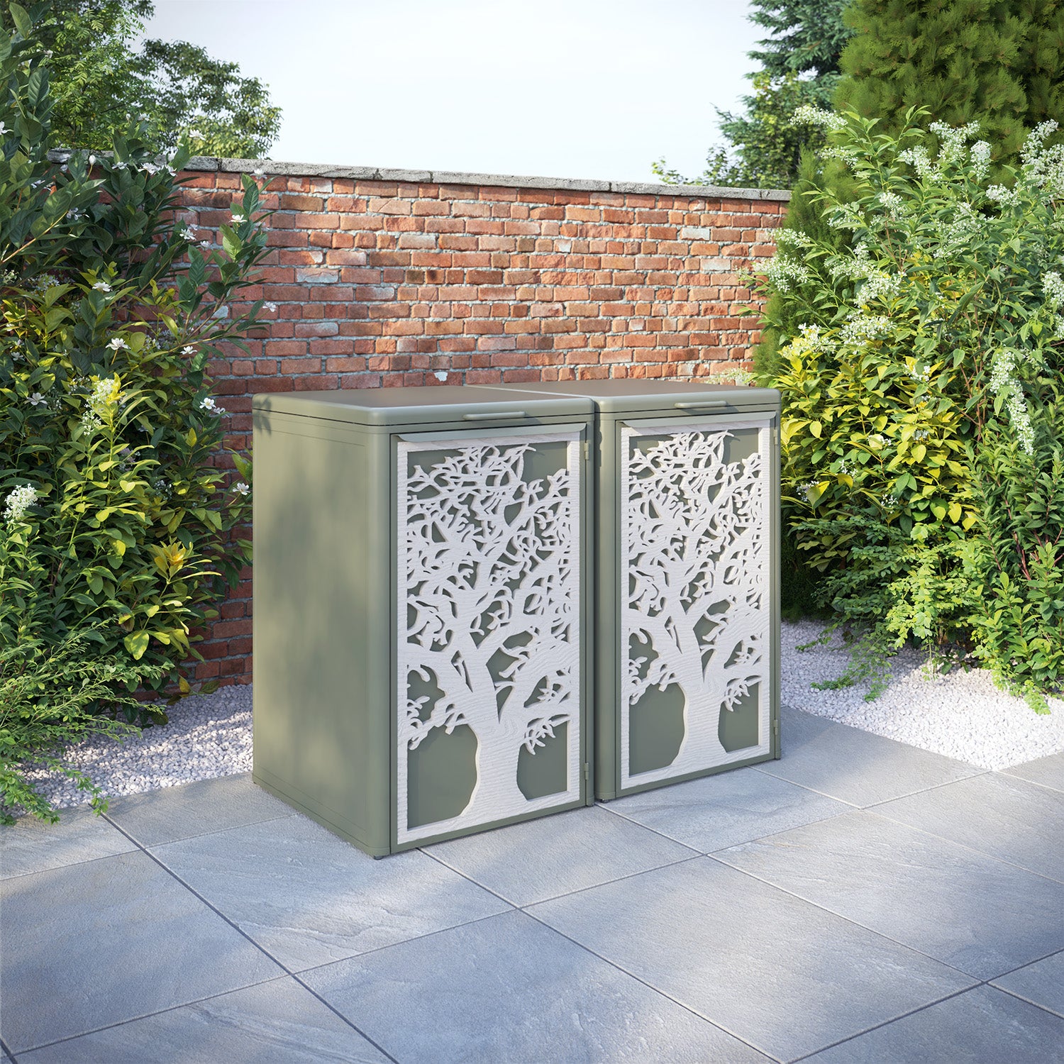 Curva Dusty Green 2 Bin Store with Sherwood Door Screen