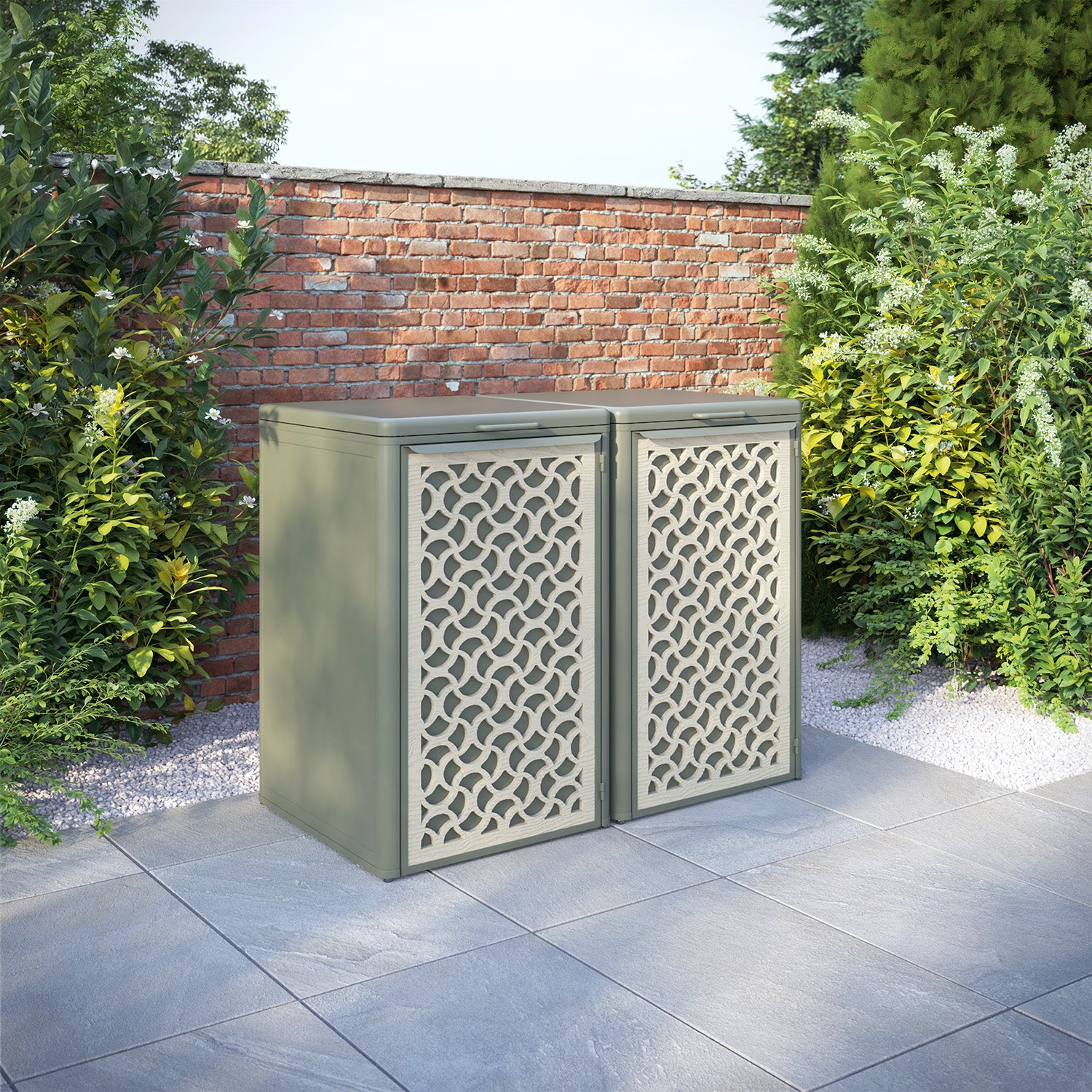 Curva Dusty Green 2 Bin Store with Vida Door Screen