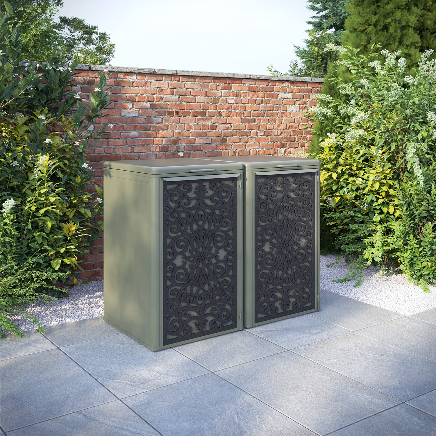 Curva Dusty Green 2 Bin Store with Windsor Door Screen