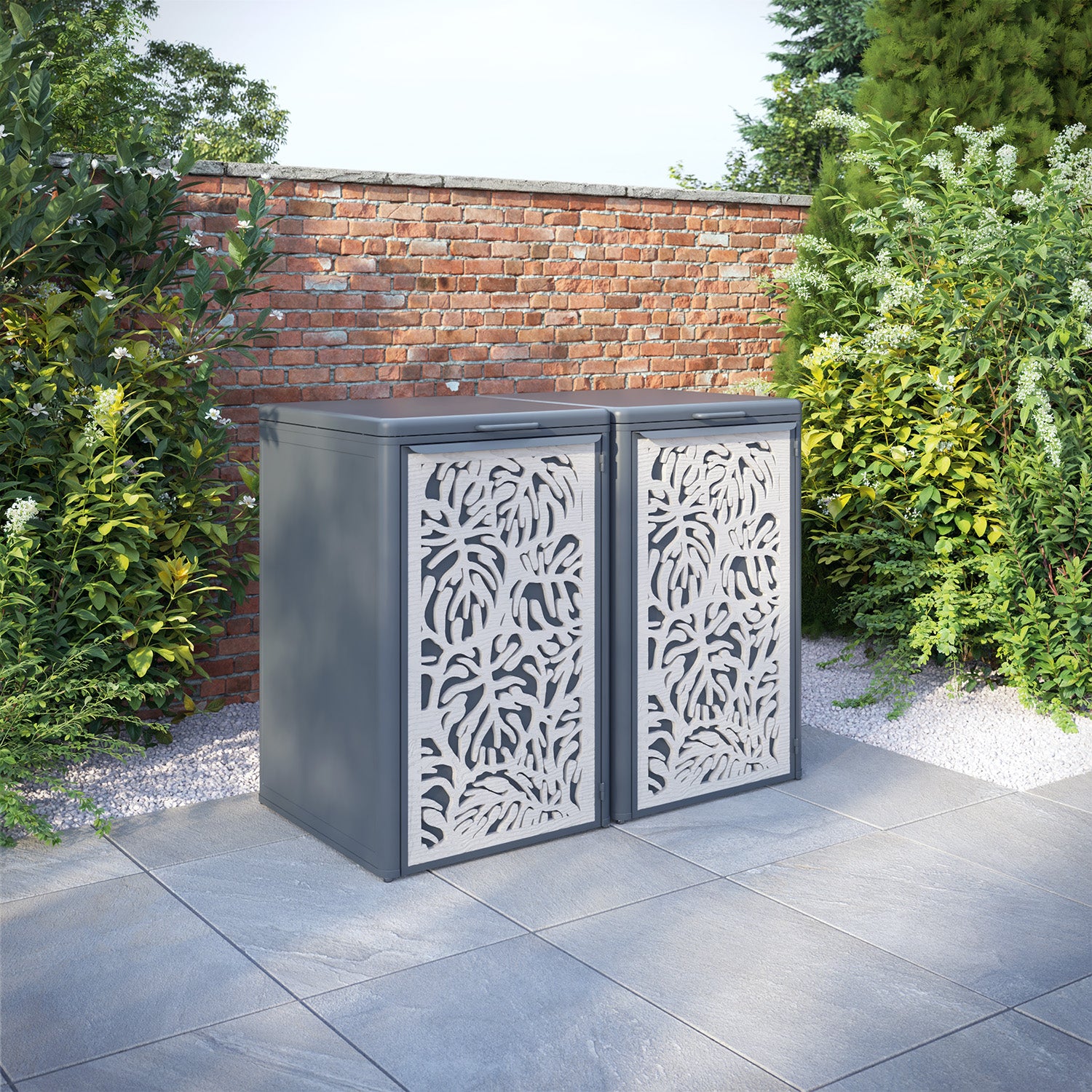 Curva Anthracite Grey 2 Bin Store with Botanic Door Screen