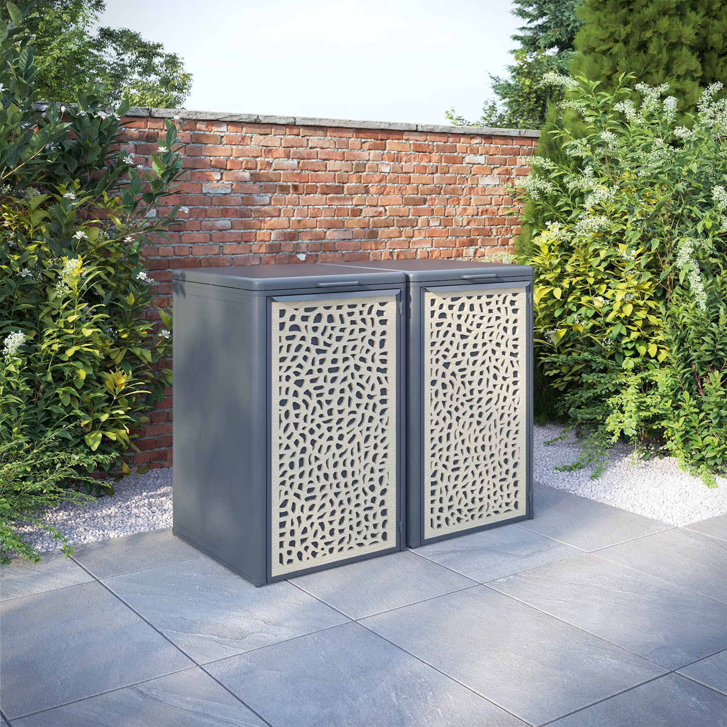 Curva Anthracite Grey 2 Bin Store with Pebble Door Screen