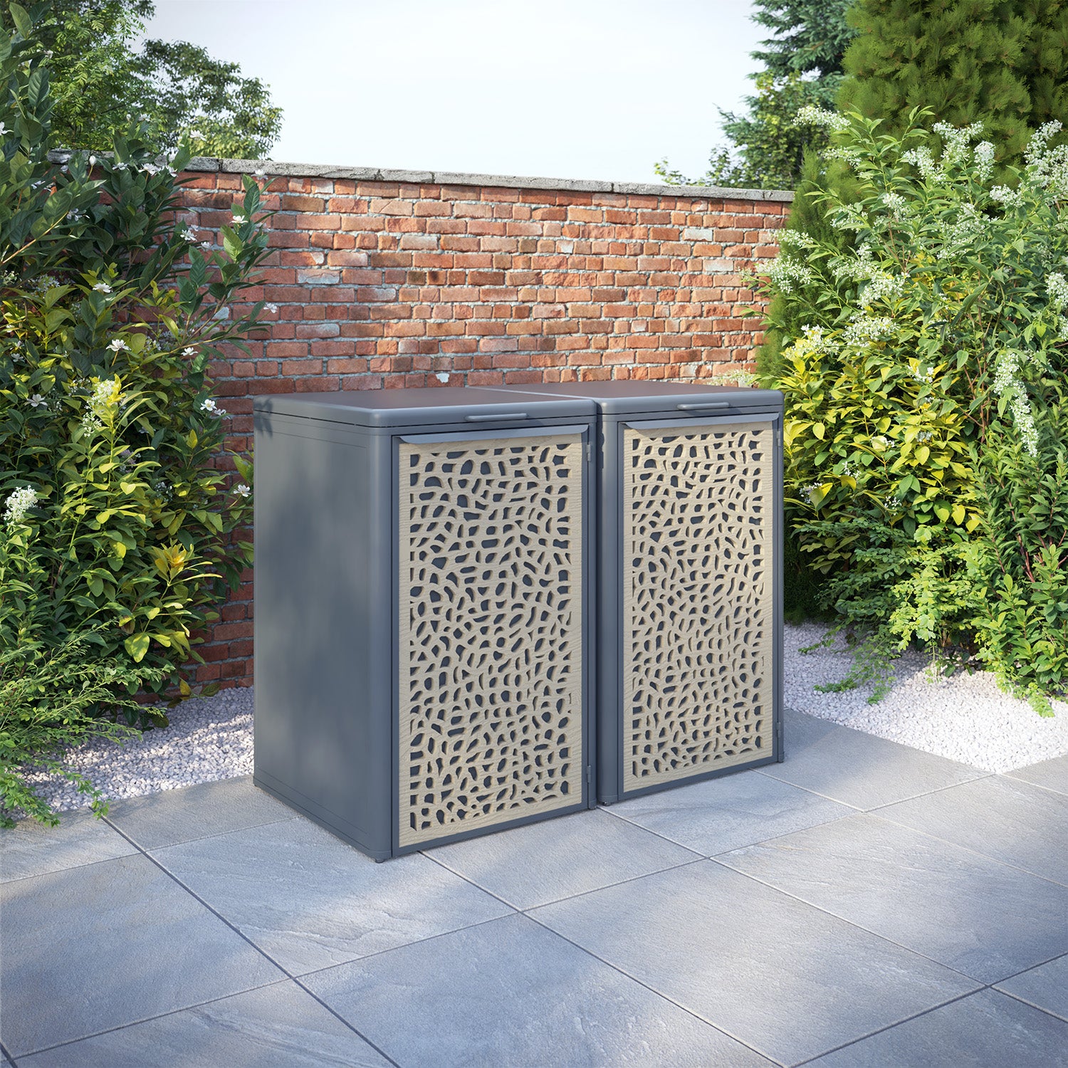 Curva Anthracite Grey 2 Bin Store with Pebble Door Screen