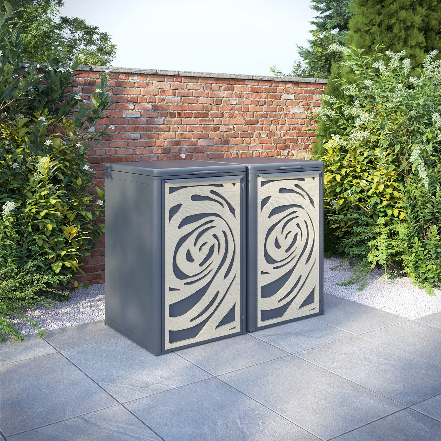Curva Anthracite Grey 2 Bin Store with Roses Door Screen
