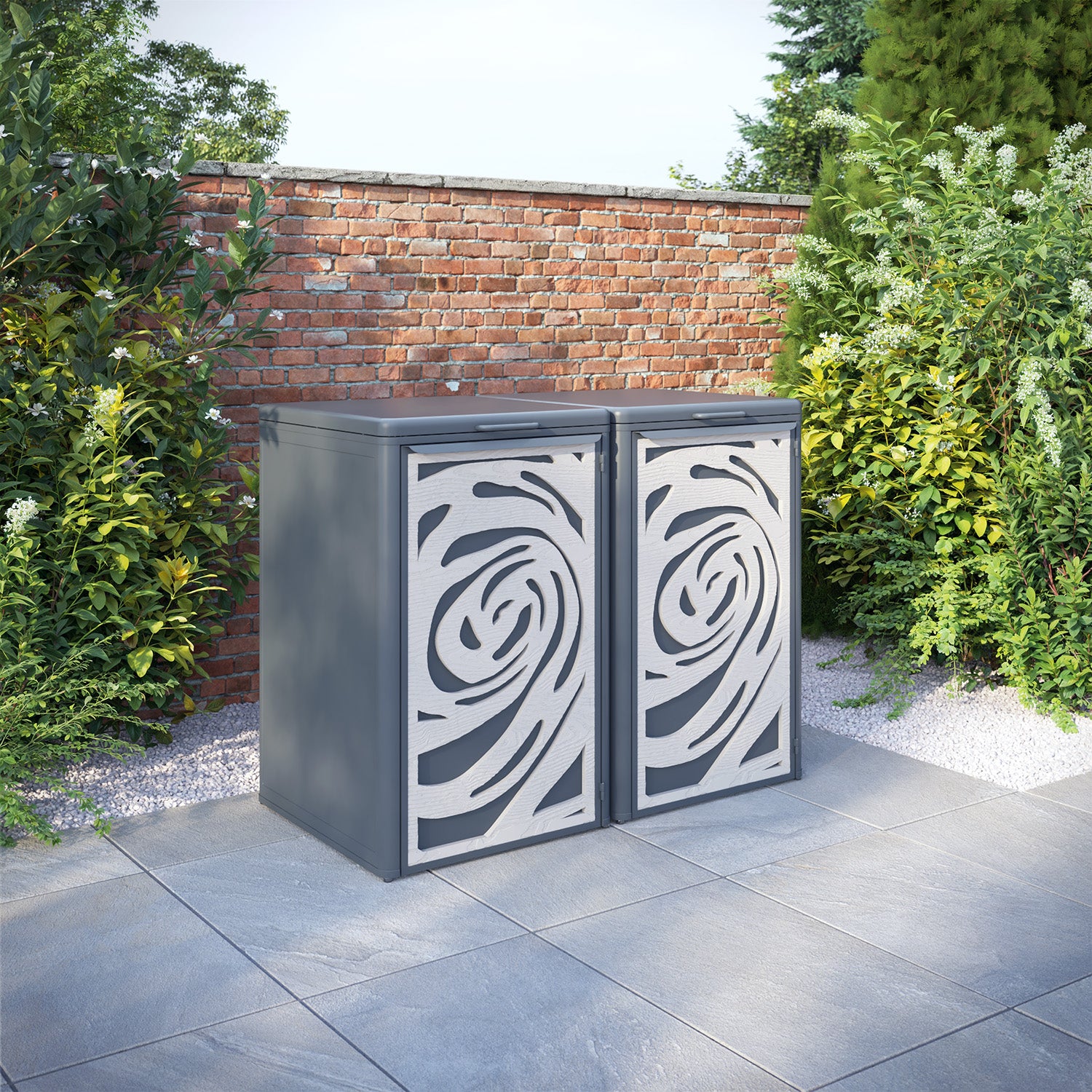 Curva Anthracite Grey 2 Bin Store with Roses Door Screen