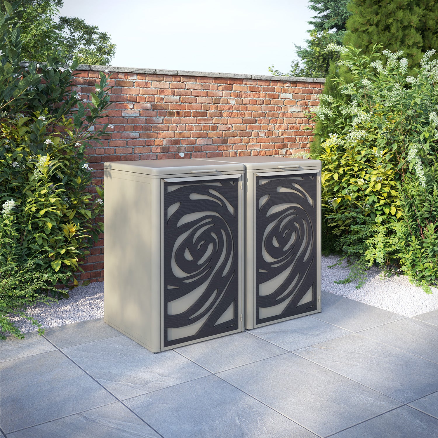 Curva Latte 2 Bin Store with Roses Door Screen