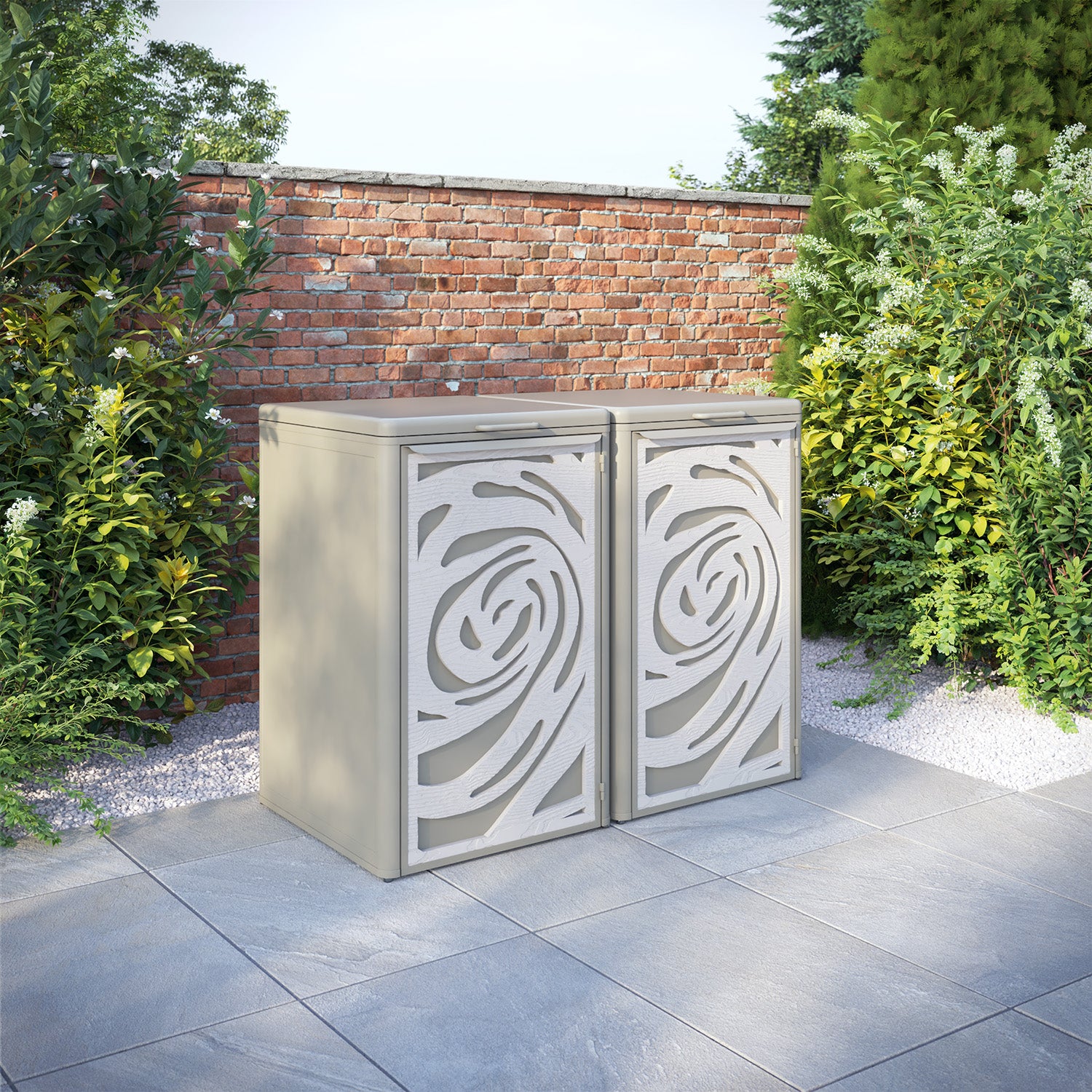 Curva Latte 2 Bin Store with Roses Door Screen