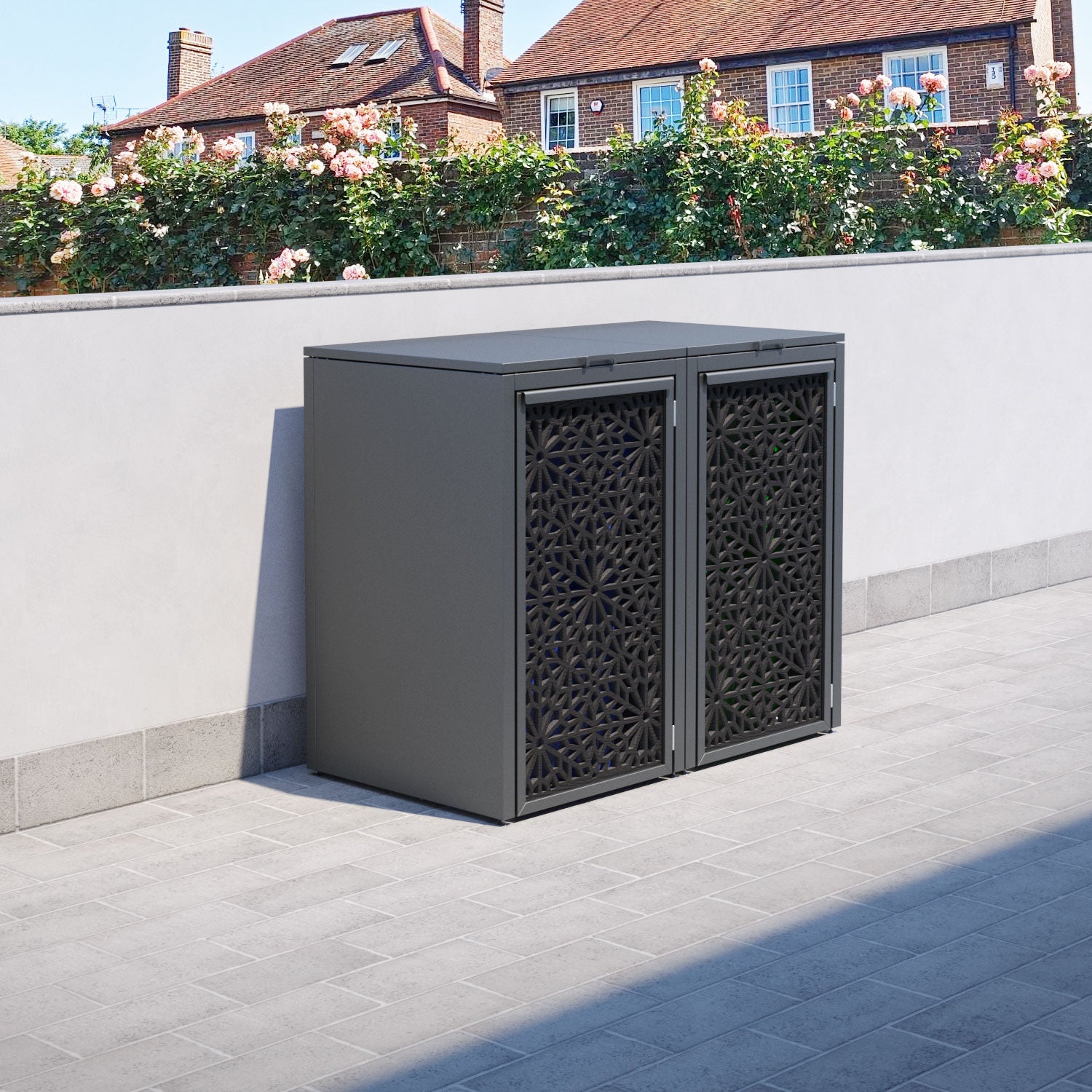Grey 2 Bin Store with Alnara Door Screen