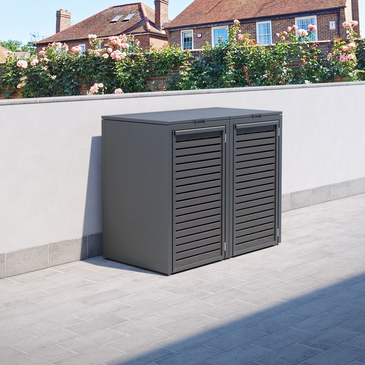 Grey 2 Bin Store with Aspen Door Screen