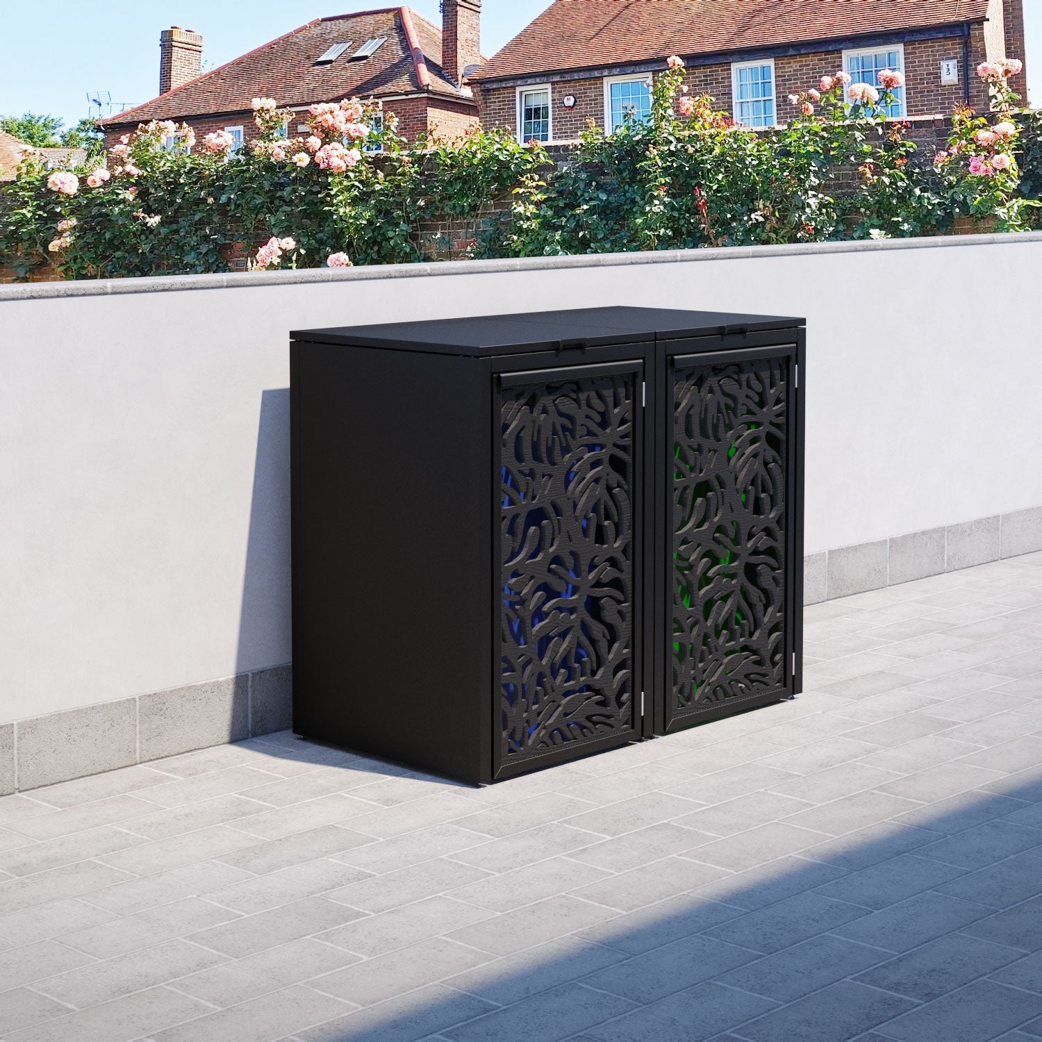 Black 2 Bin Store with Botanic Door Screen