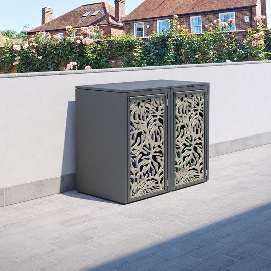 Grey 2 Bin Store with Botanic Door Screen
