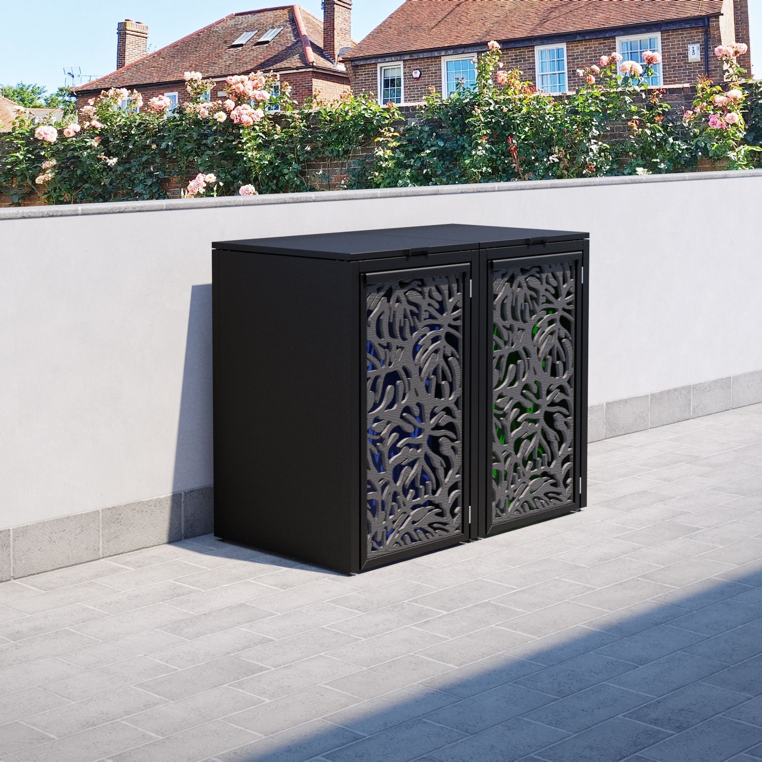 Black 2 Bin Store with Botanic Door Screen